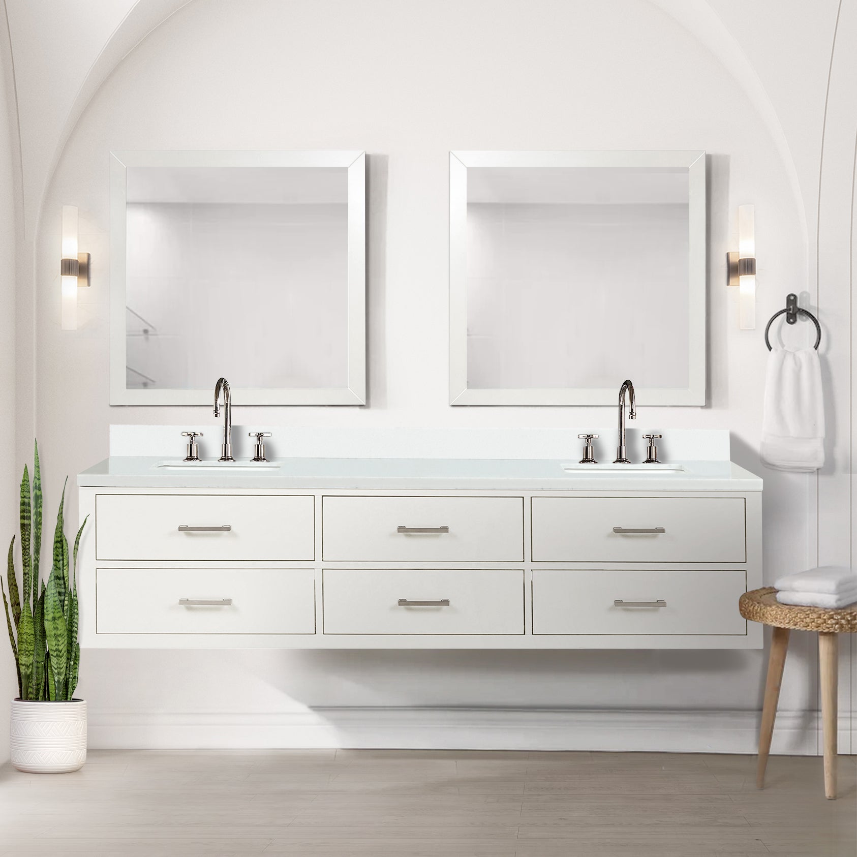 Castor 80 in W x 22 in D White Double Bath Vanity