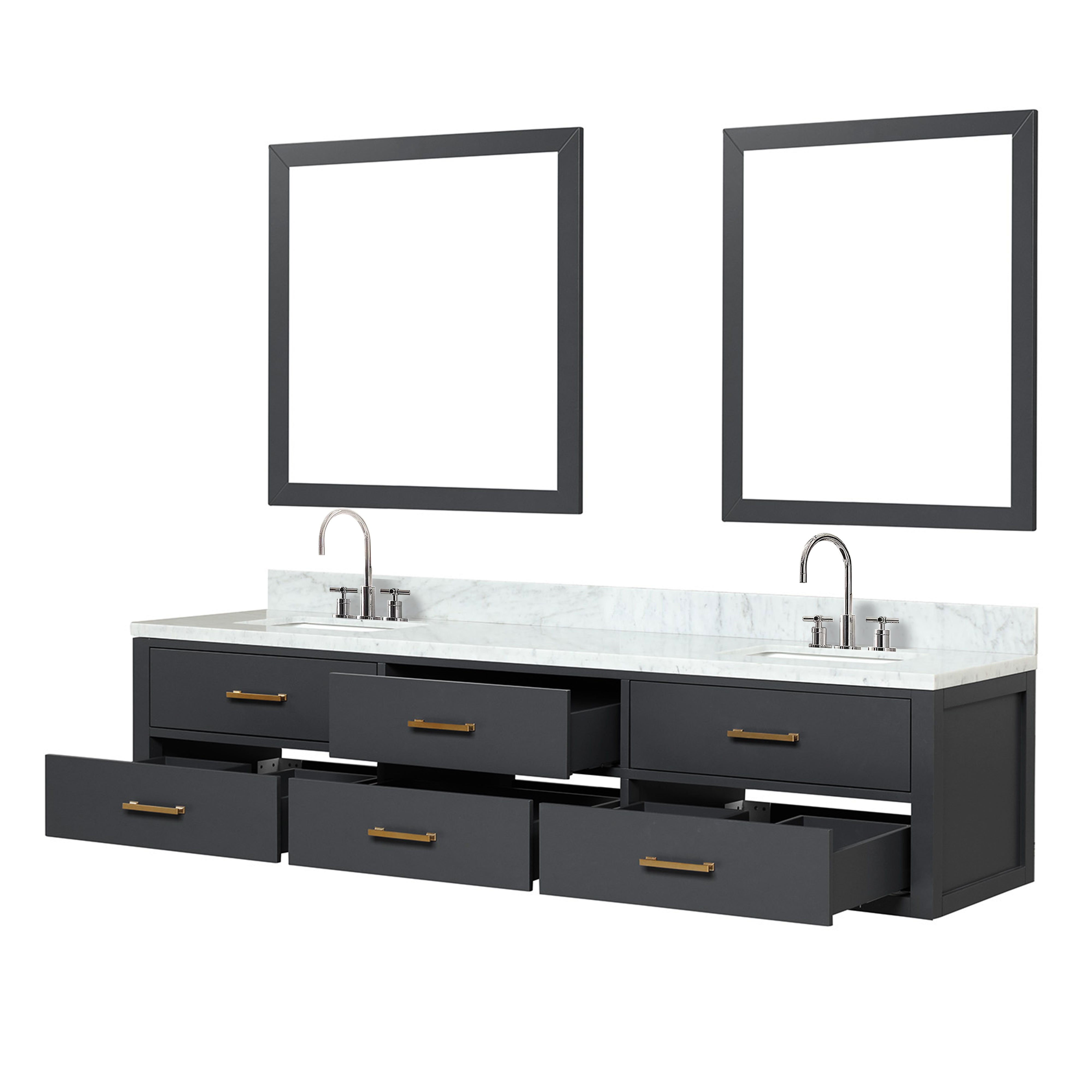 Castor 80 in W x 22 in D Black Double Bath Vanity