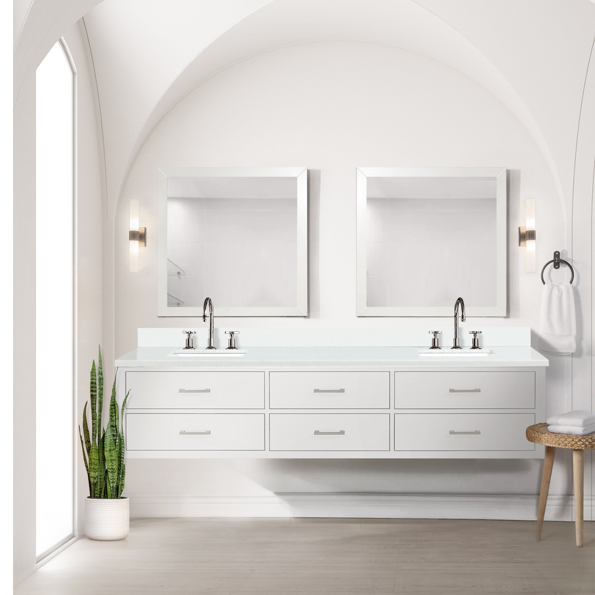 Castor 84 in W x 22 in D White Double Bath Vanity