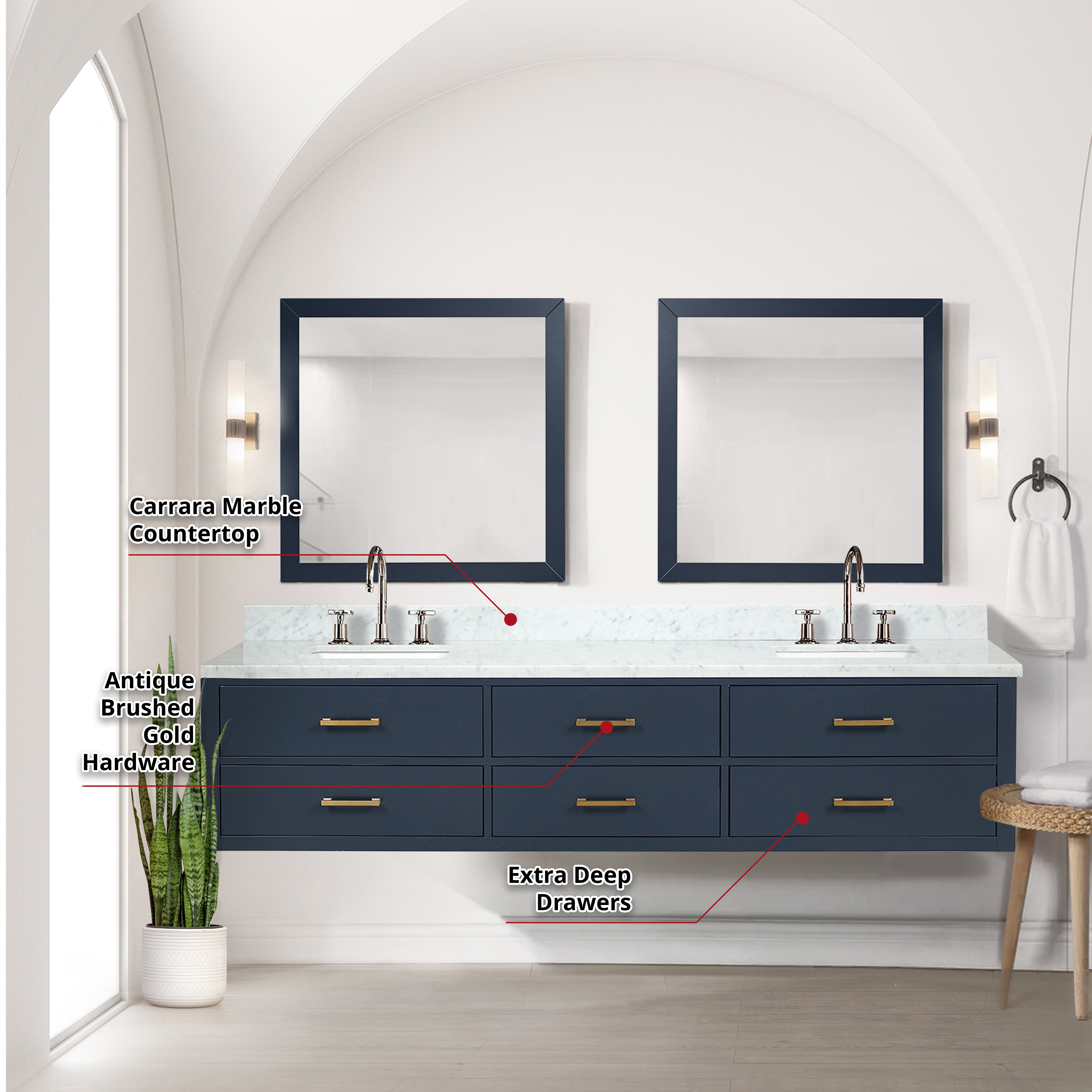 Castor 84 in W x 22 in D Blue Double Bath Vanity