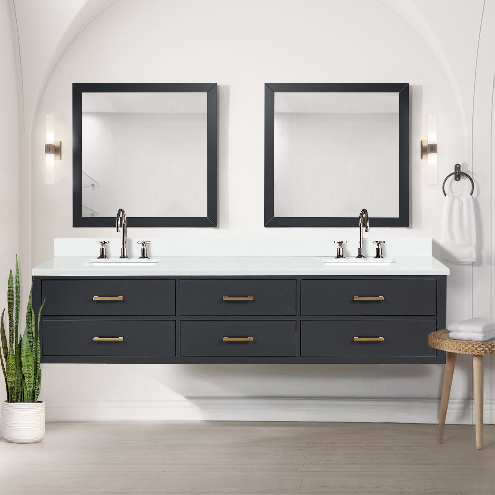 Castor 84 in W x 22 in D Black Double Bath Vanity
