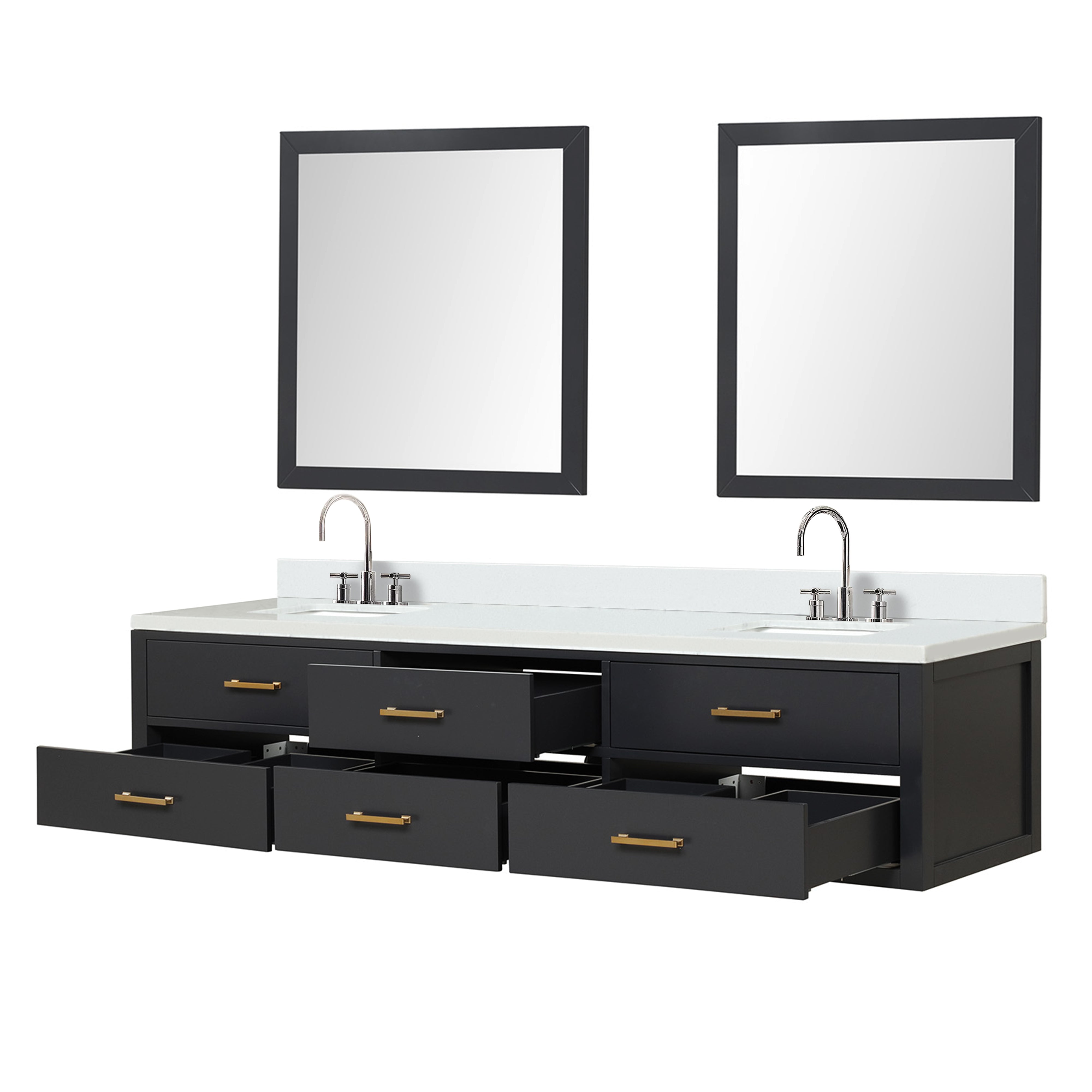 Castor 84 in W x 22 in D Black Double Bath Vanity