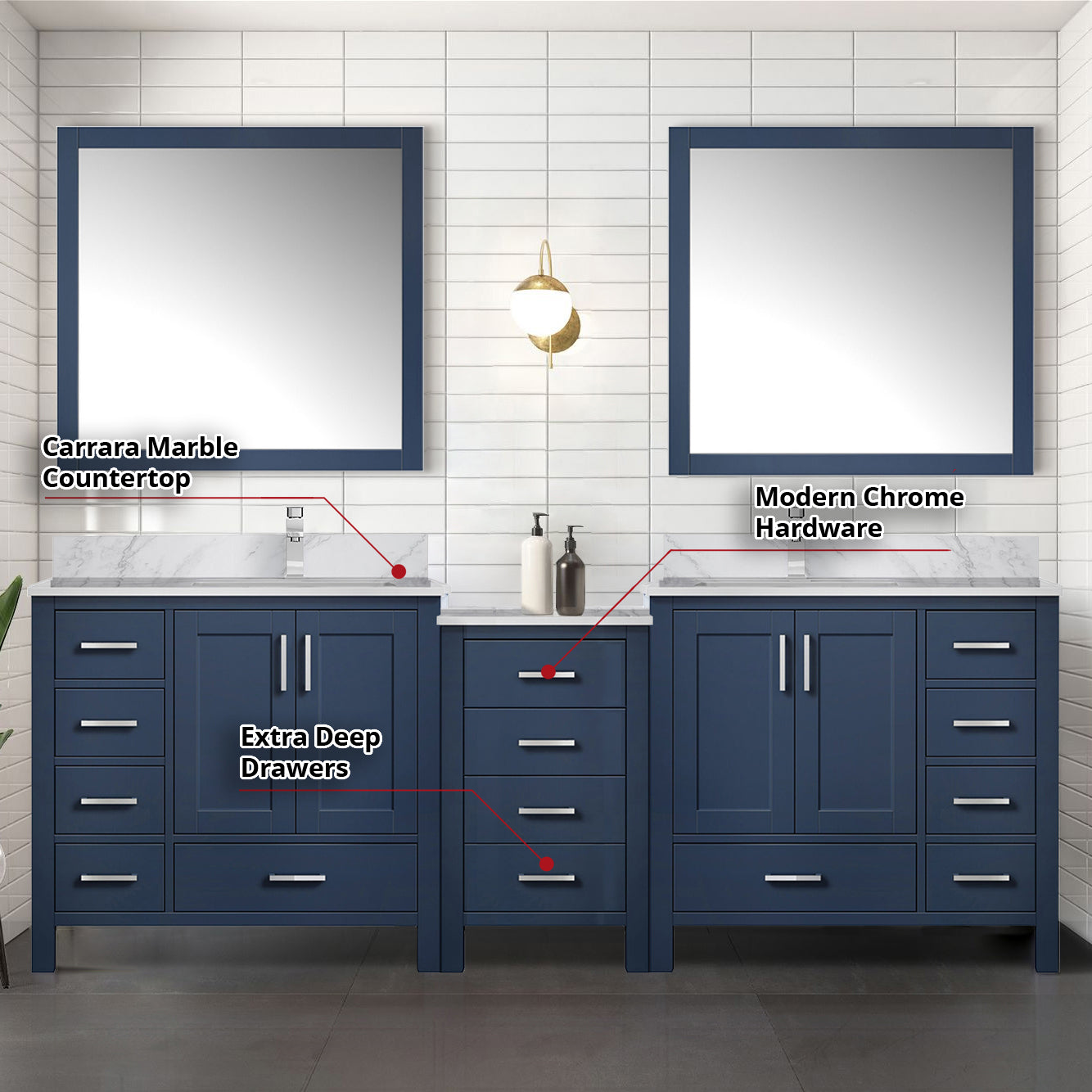 Coraline 92 in W x 22 in D Navy Blue Double Bath Vanity