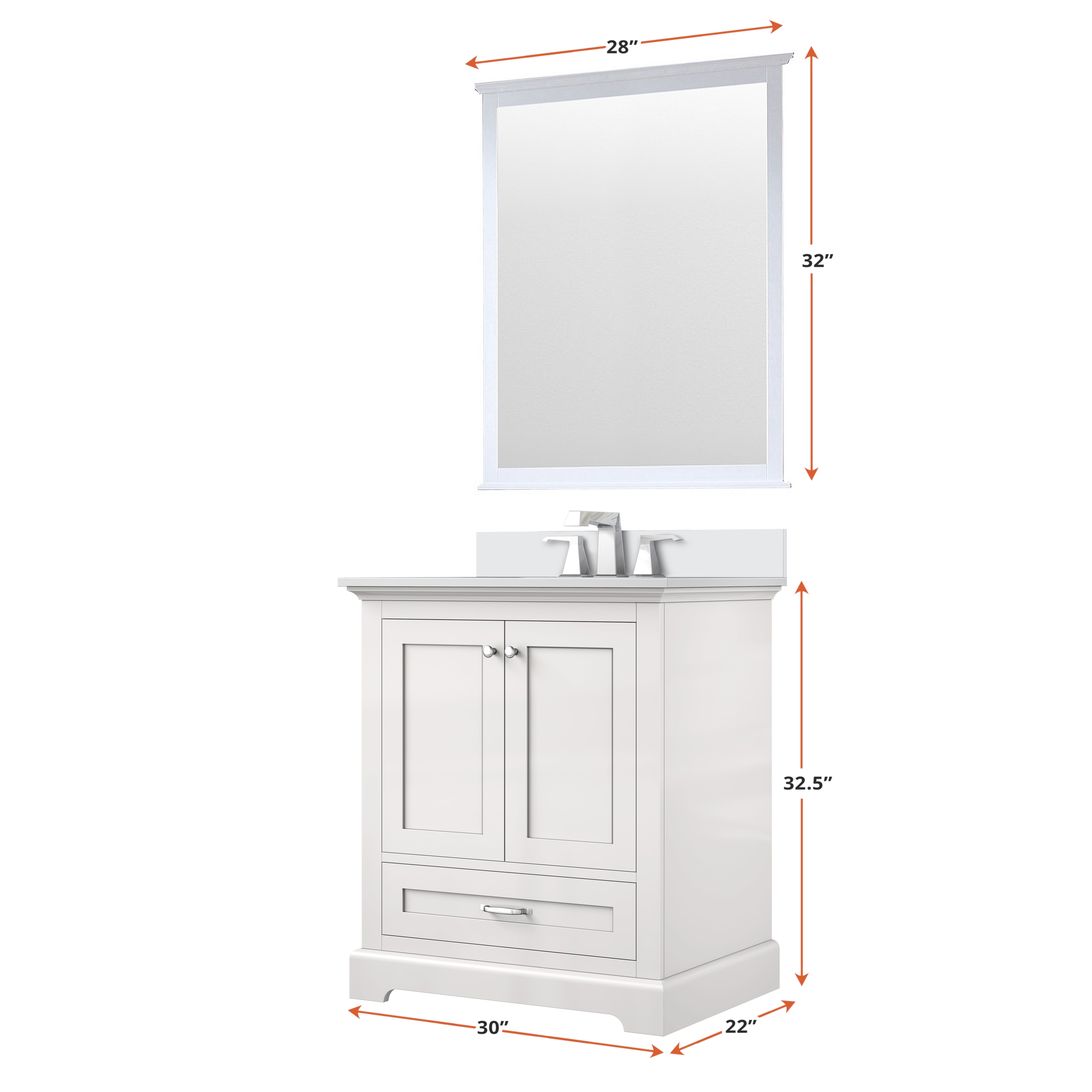 Dukes 30 in. W x 22 in. D White Single Bath Vanity and Cultured Marble Top