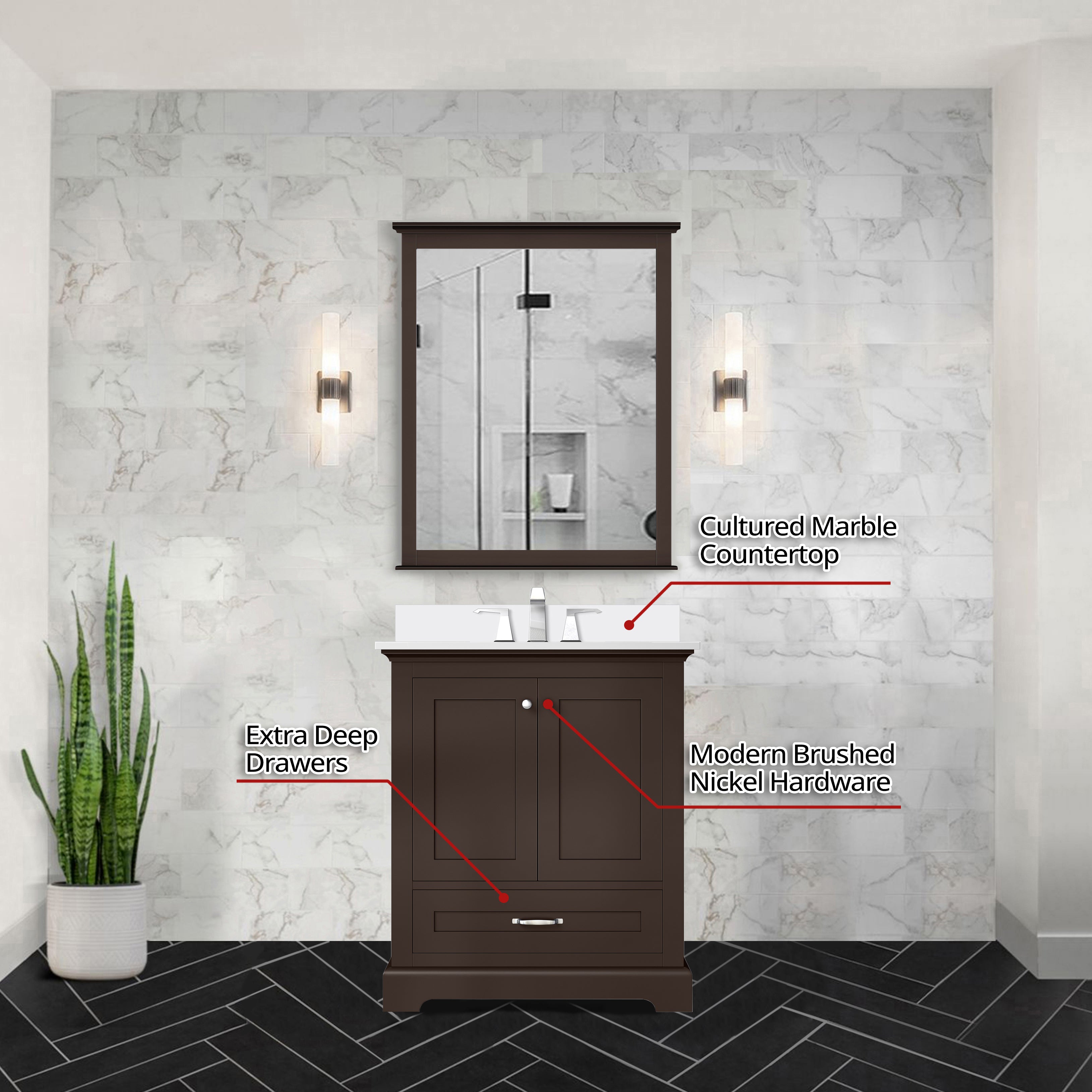 Dukes 30 in. W x 22 in. D Espresso Single Bath Vanity and Cultured Marble Top