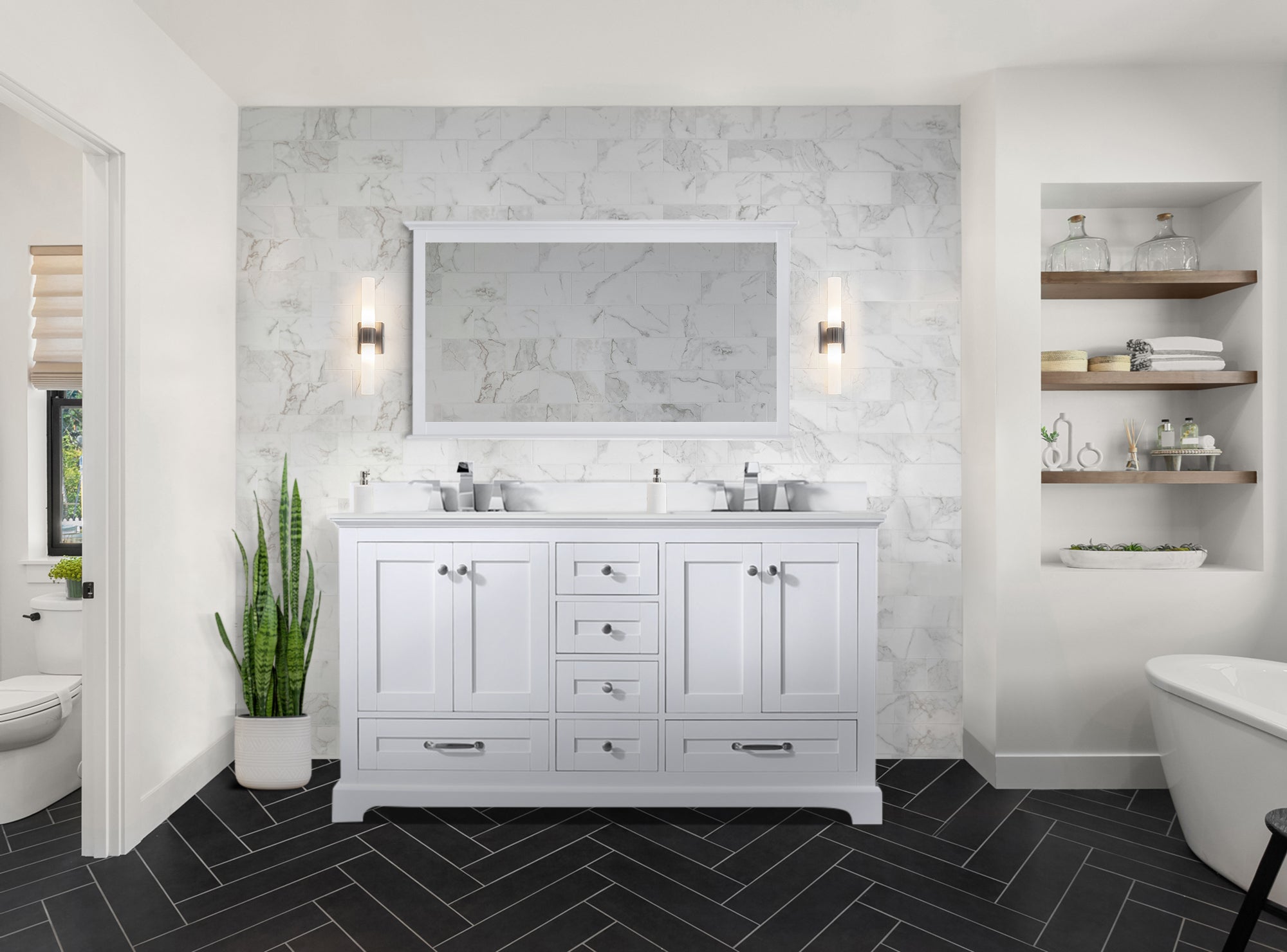 Dukes 60 in. W x 22 in. D White Double Bath Vanity