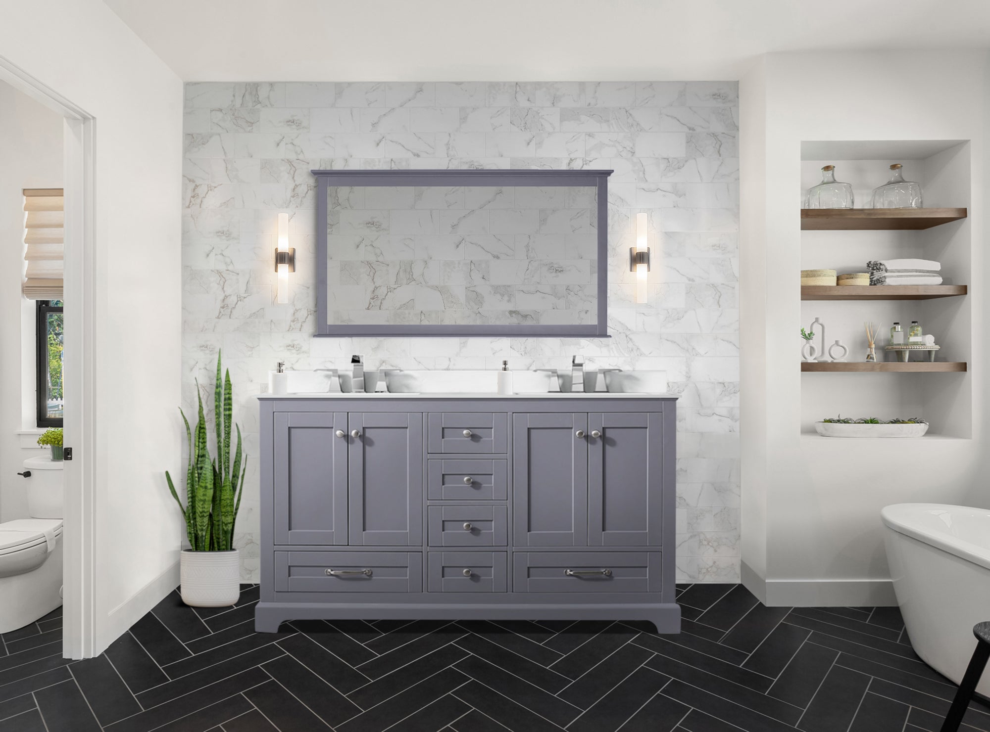 Dukes 60 in. W x 22 in. D Dark Grey Double Bath Vanity