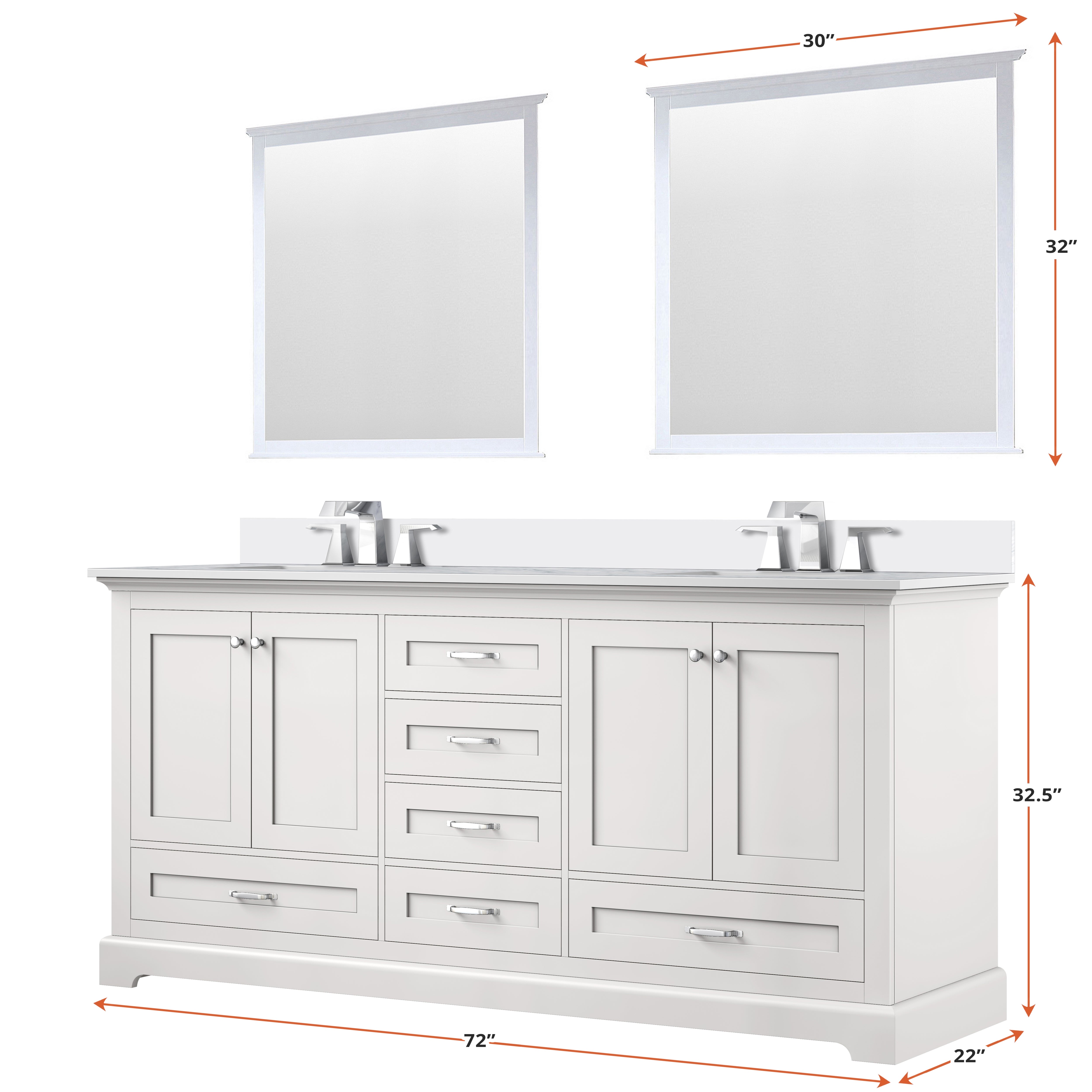 Dukes 72 in. W x 22 in. D White Double Bath Vanity and Cultured Marble Top
