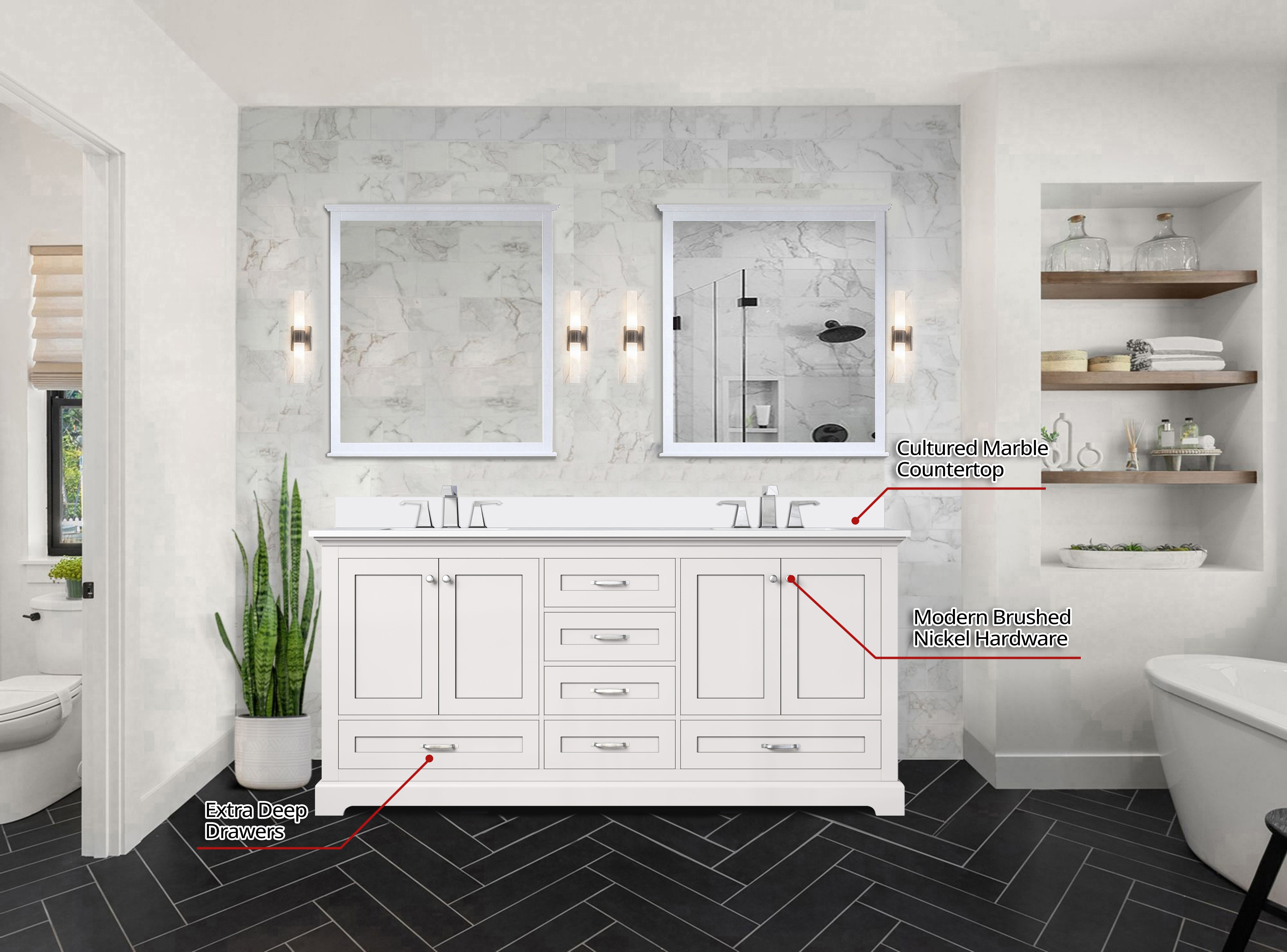 Dukes 72 in. W x 22 in. D White Double Bath Vanity and Cultured Marble Top