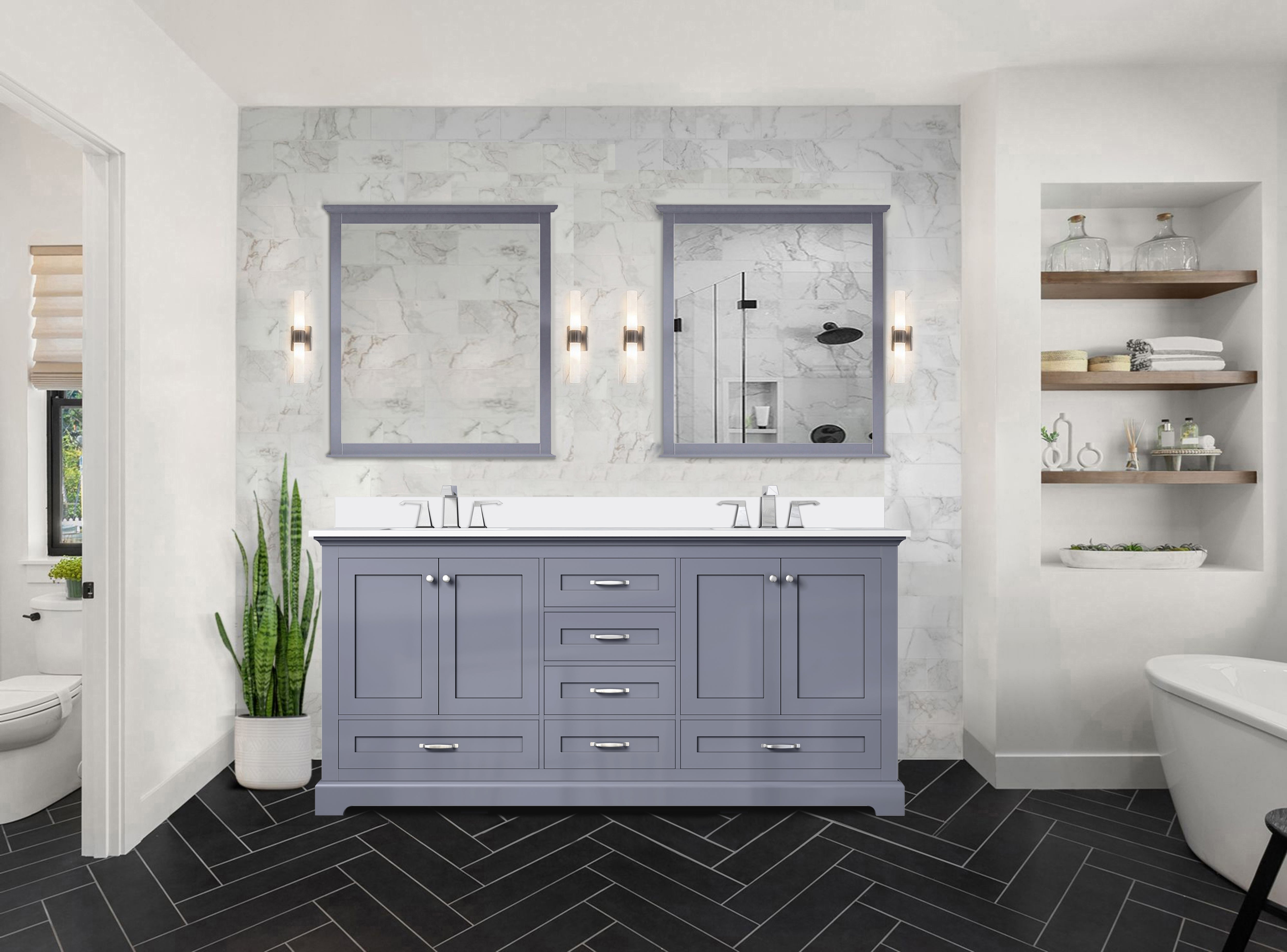 Dukes 72 in. W x 22 in. D Dark Grey Double Bath Vanity and Cultured Marble Top