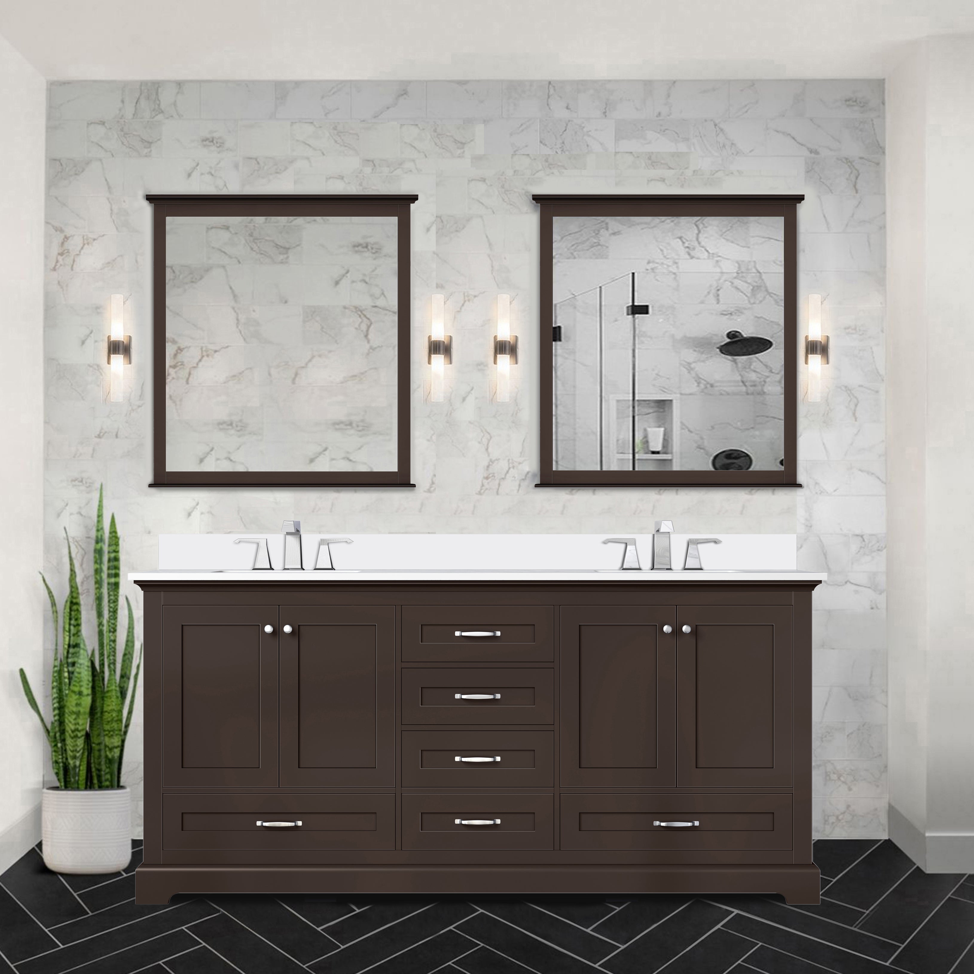 Dukes 72 in. W x 22 in. D Espresso Double Bath Vanity and Cultured Marble Top