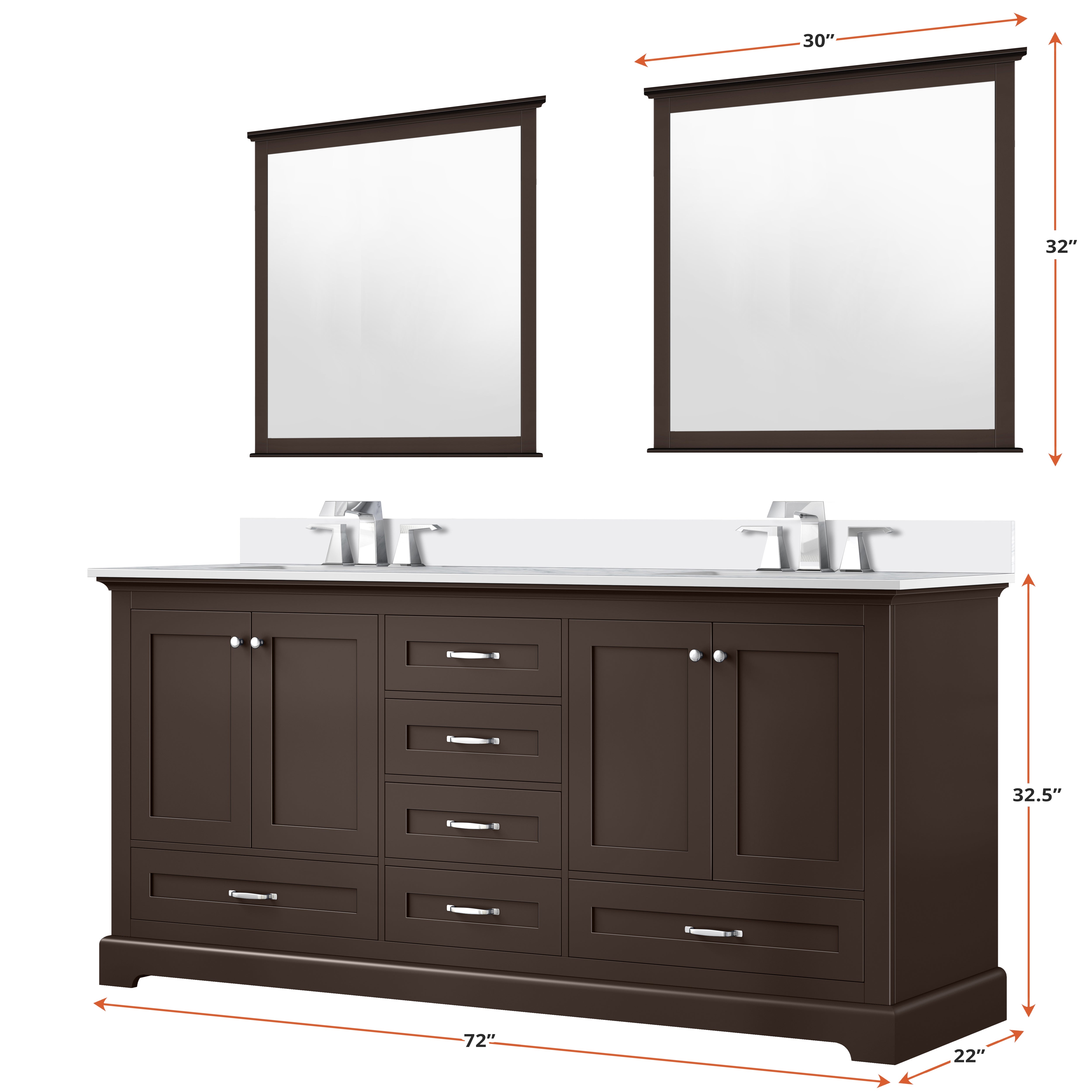 Dukes 72 in. W x 22 in. D Espresso Double Bath Vanity and Cultured Marble Top
