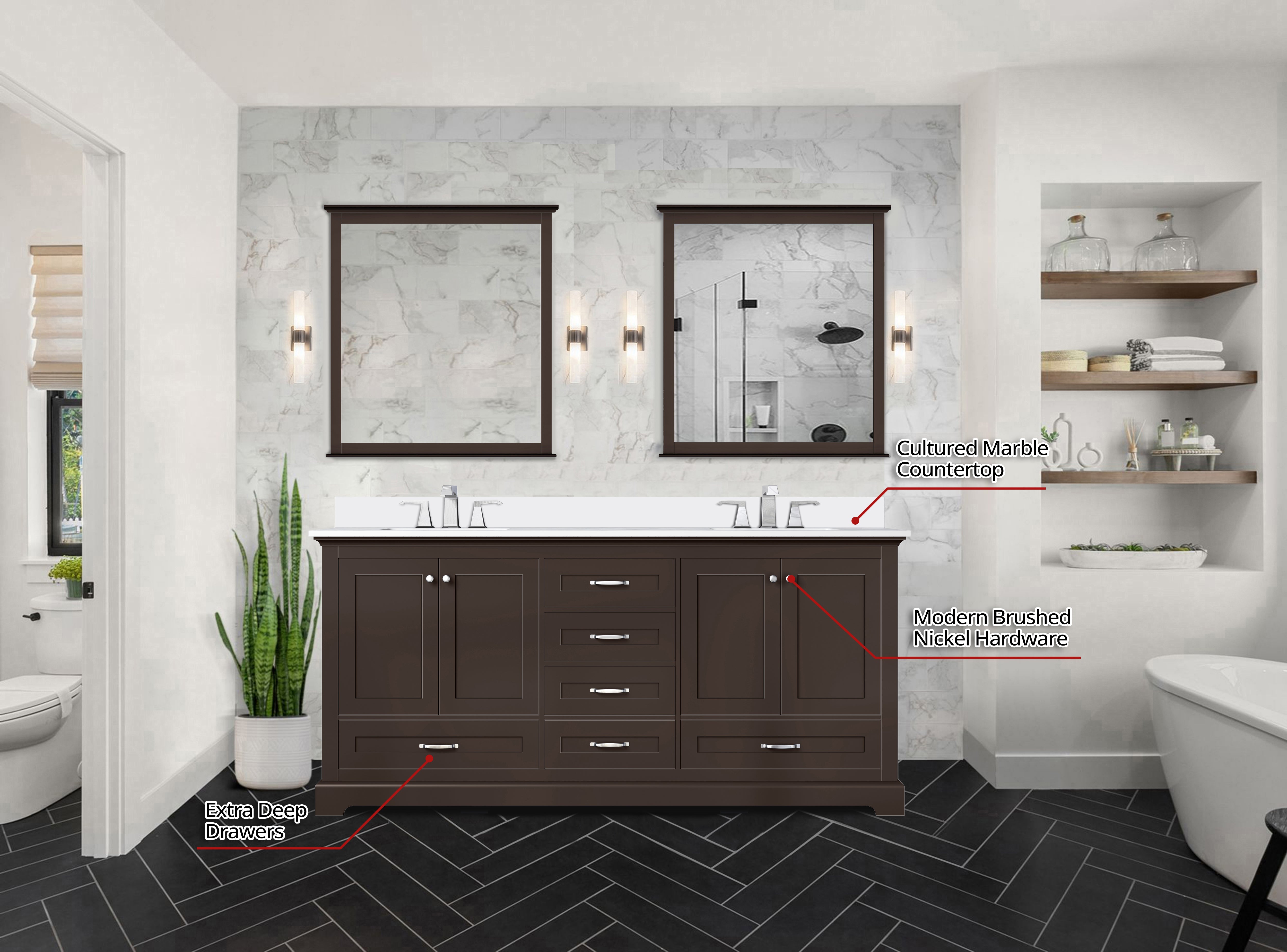 Dukes 72 in. W x 22 in. D Espresso Double Bath Vanity and Cultured Marble Top