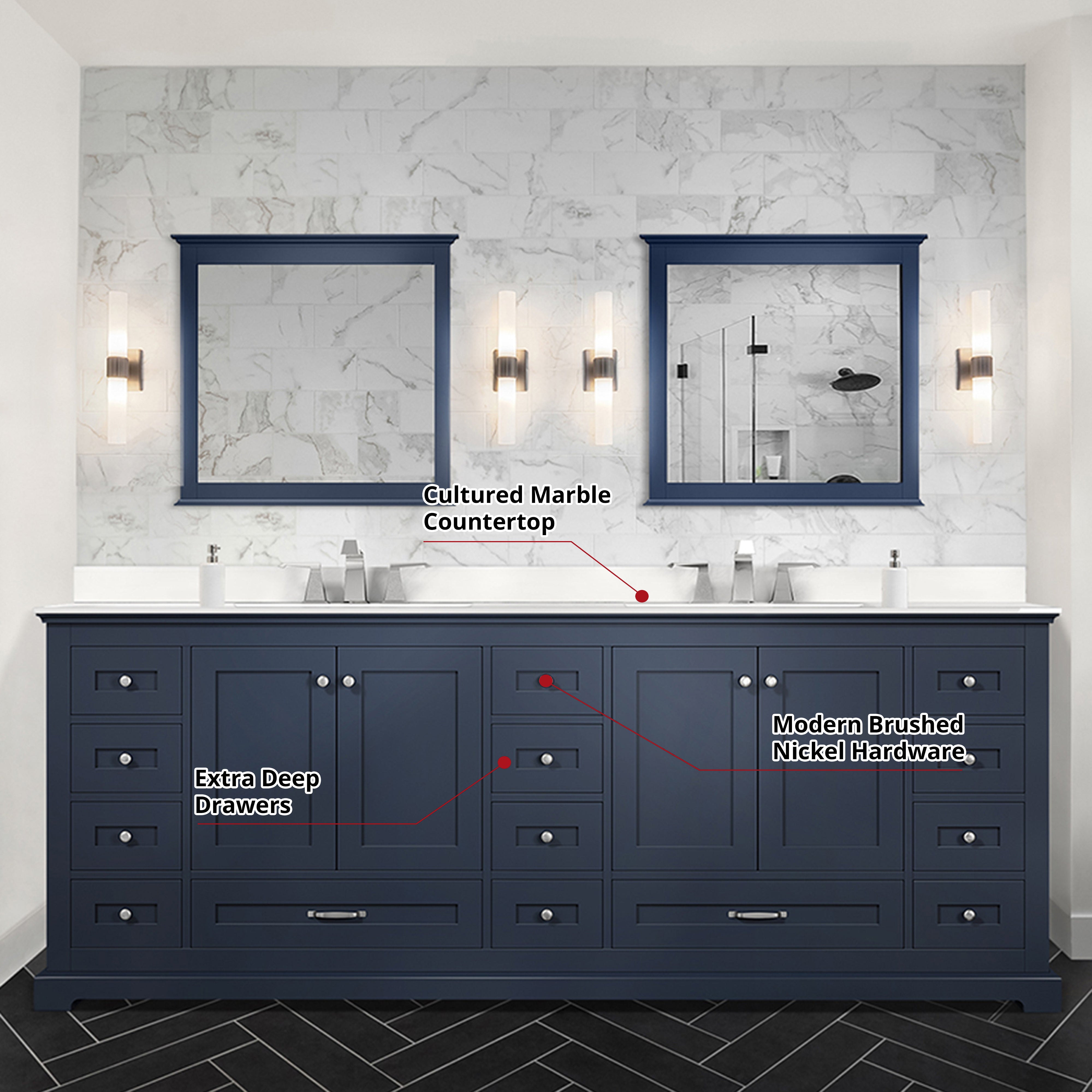 Dukes 84 in. W x 22 in. D Navy Blue Double Bath Vanity