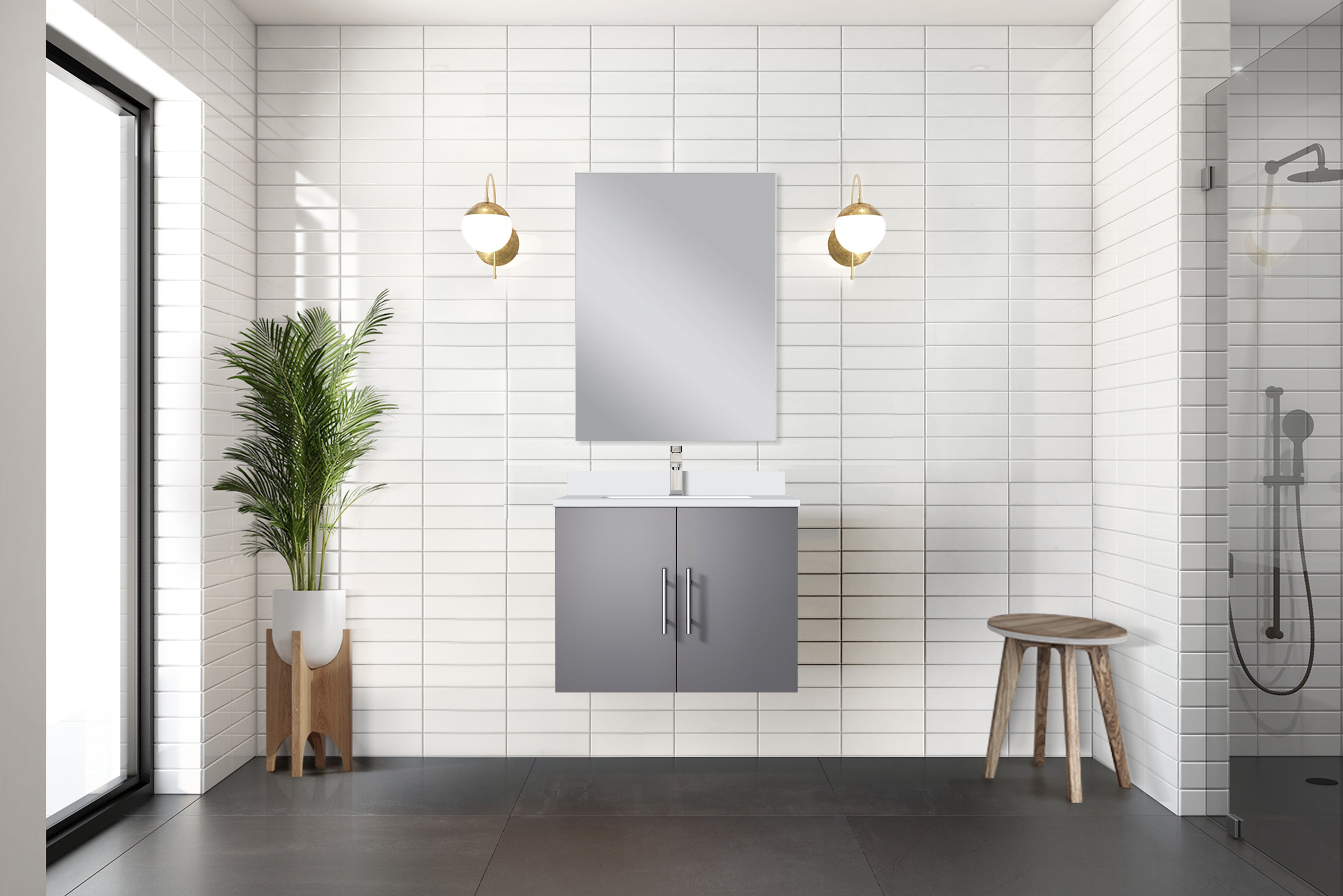 Geneva 24 in W x 22 in D Dark Grey Single Bath Vanity and 18 in Mirror