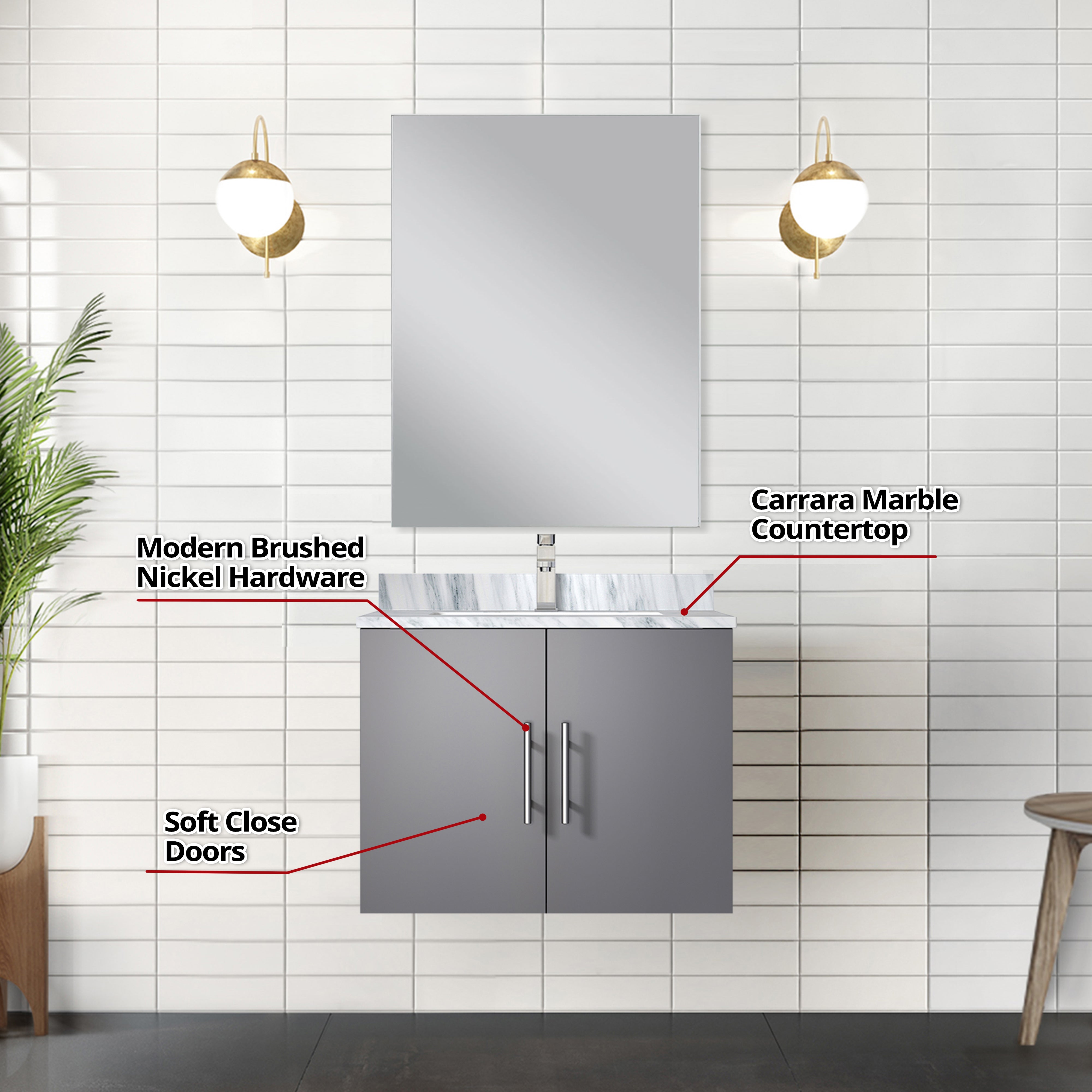 Geneva 24 in W x  in D Dark Grey Single Bath Vanity