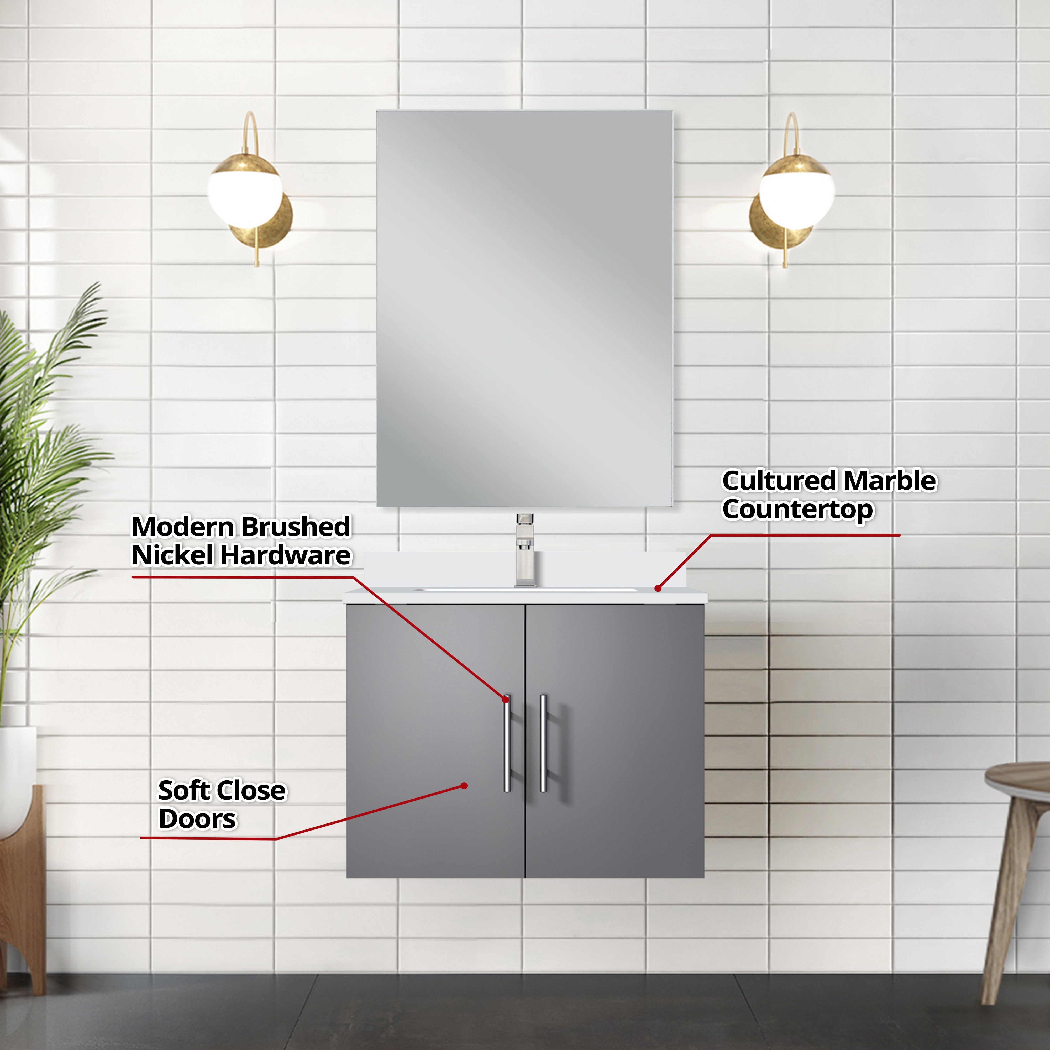 Geneva 24 in W x  in D Dark Grey Single Bath Vanity