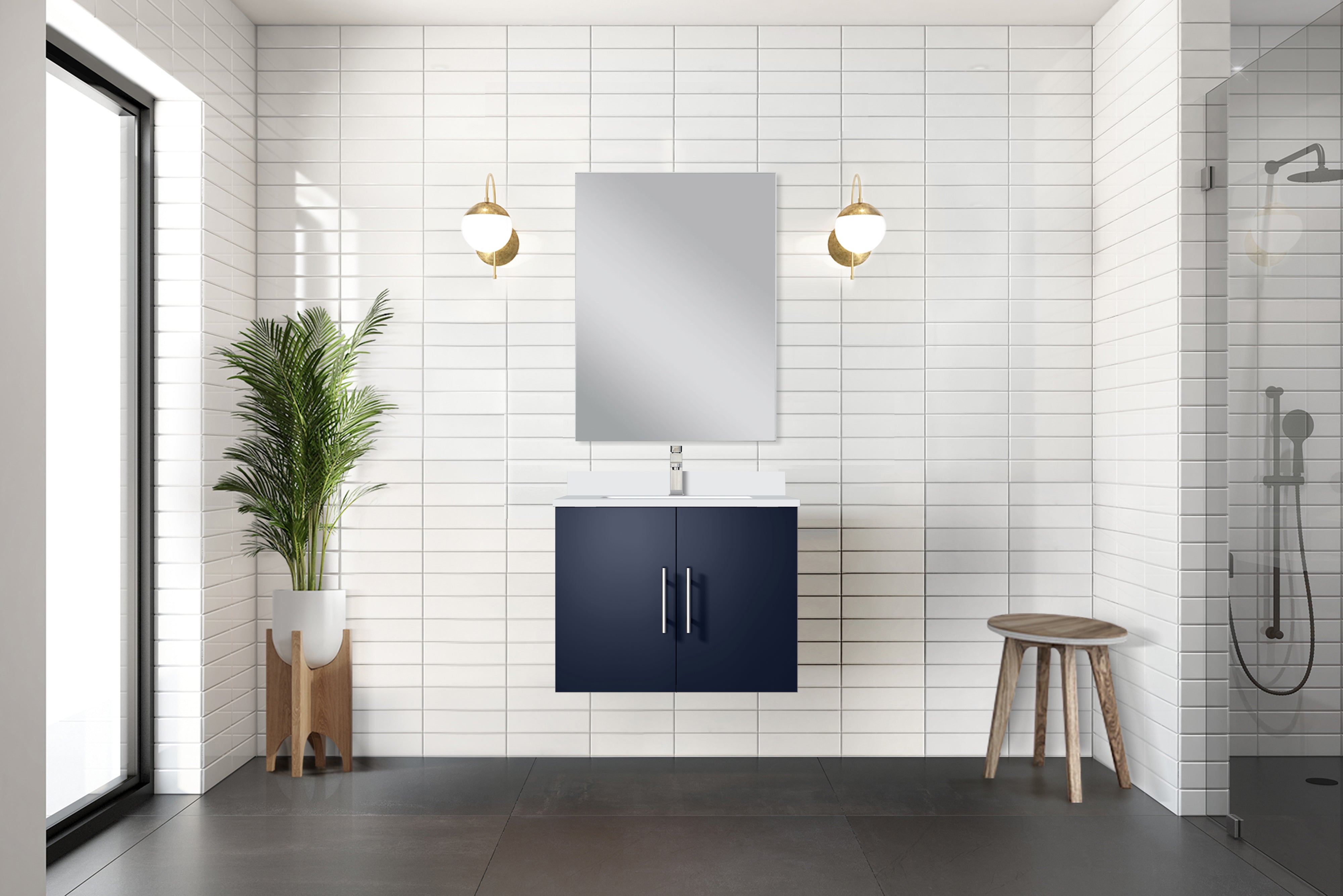 Geneva 24 in W x 22 in D Navy Blue Single Bath Vanity and 18 in Mirror