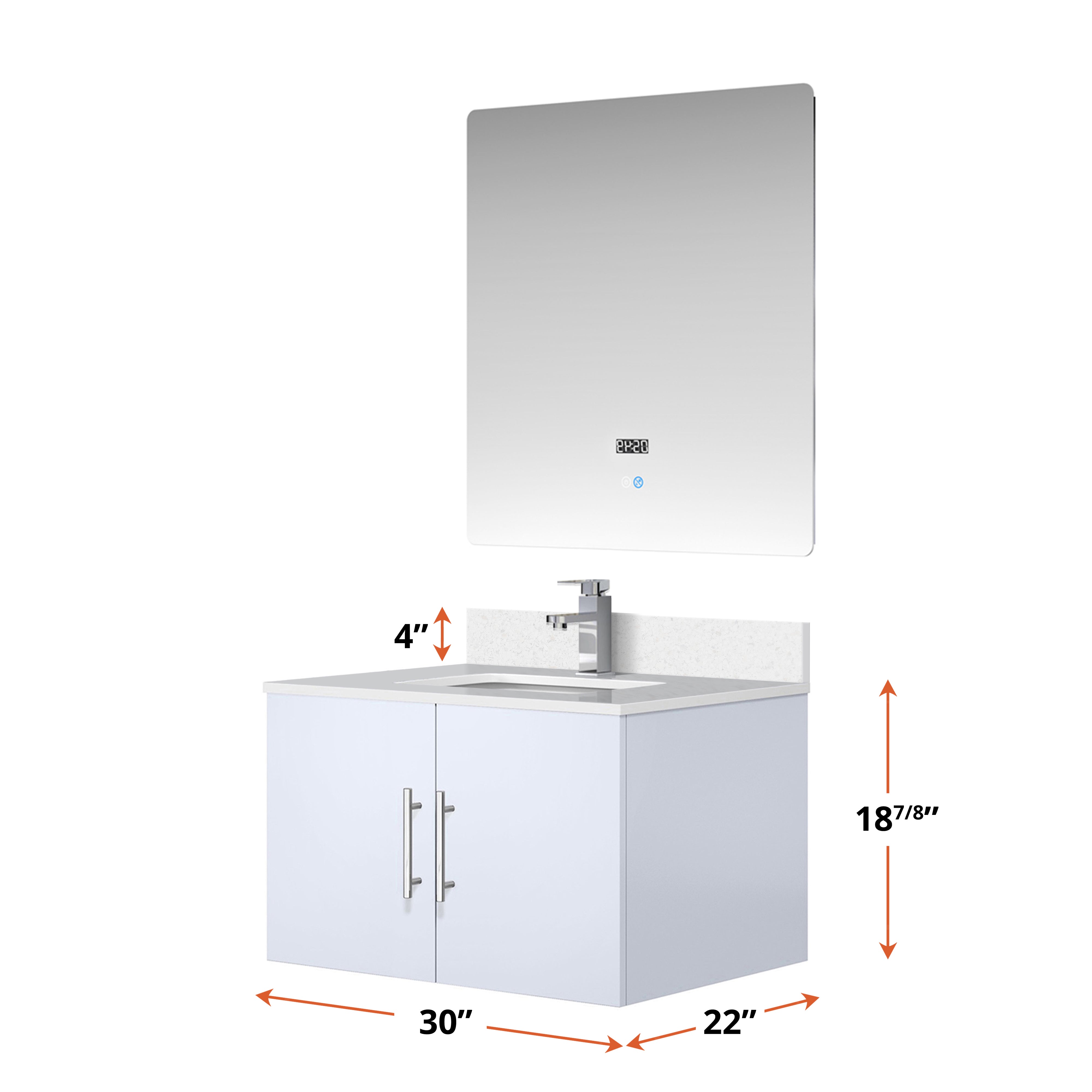 Geneva 30 in. W x 22 in. D Glossy White Bath Vanity