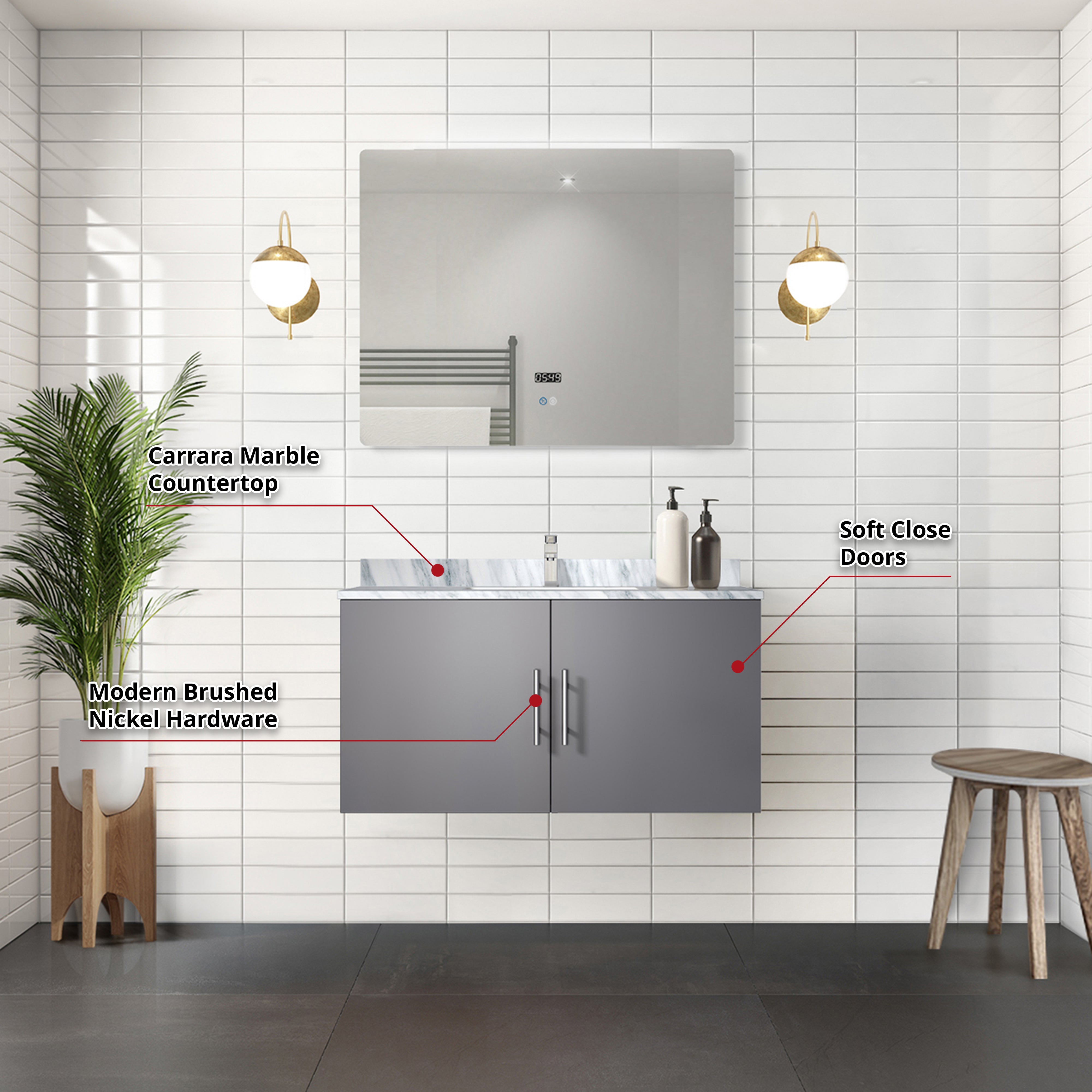 Geneva 36 in. W x 22 in. D Dark Grey Bath Vanity