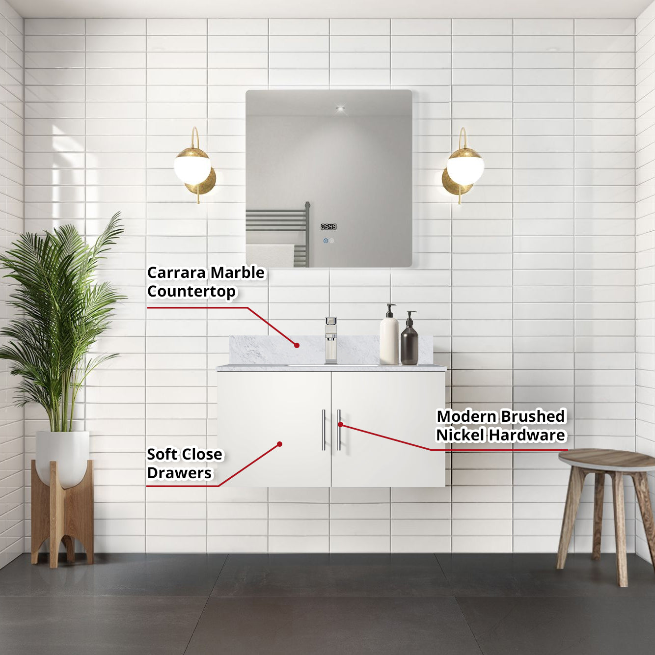 Geneva 36 in. W x 22 in. D Glossy White Bath Vanity