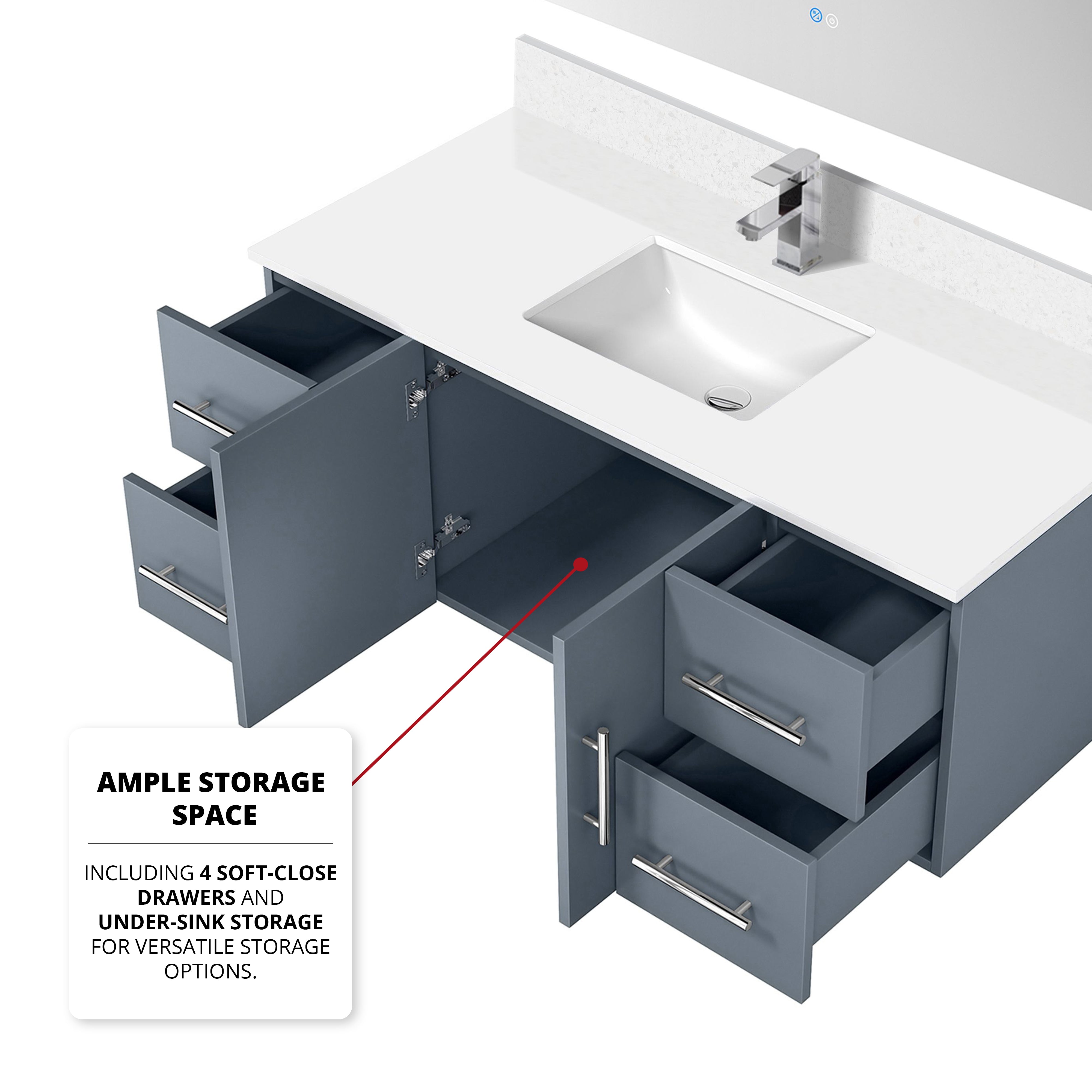Geneva 48 in. W x 22 in. D Dark Grey Bath Vanity