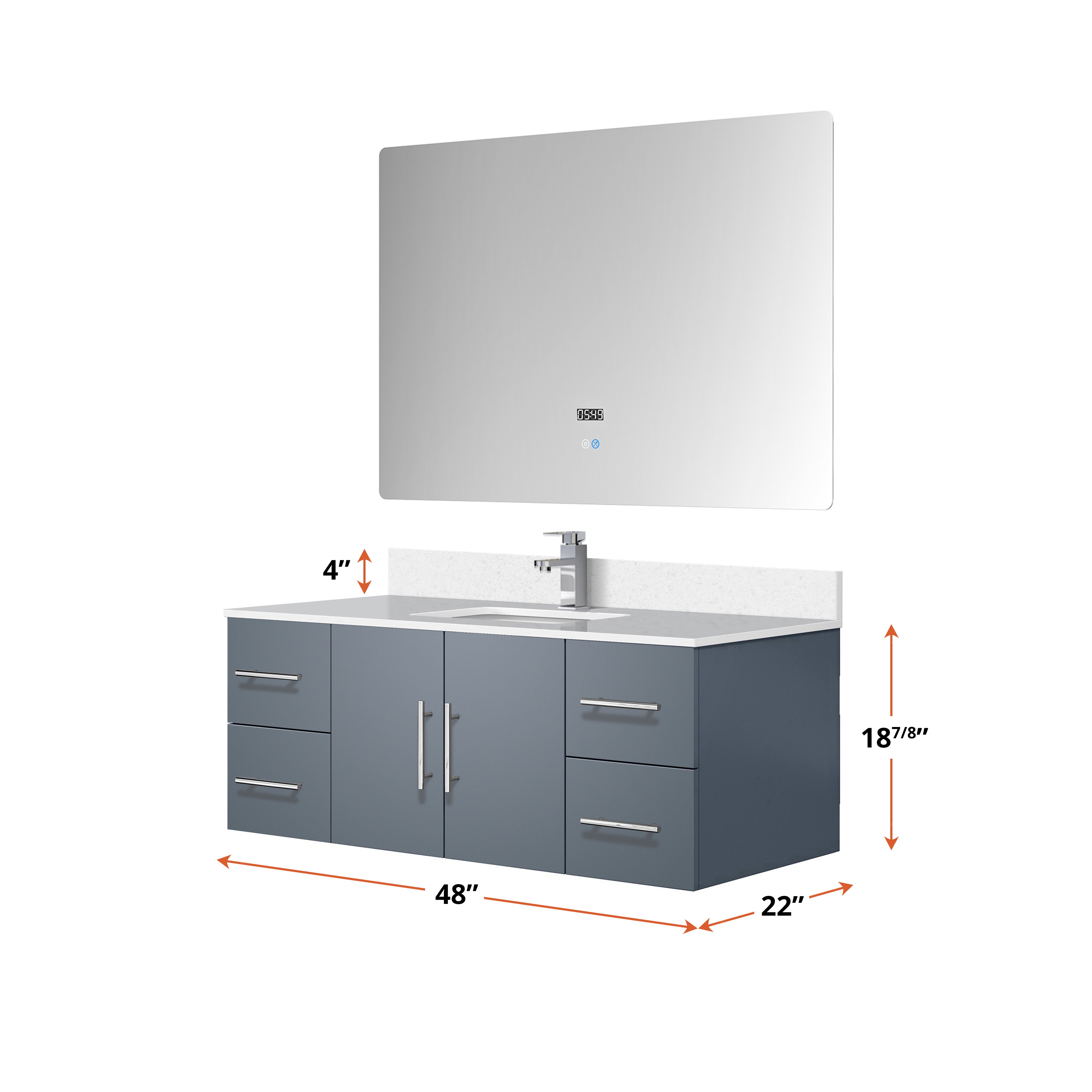 Geneva 48 in. W x 22 in. D Dark Grey Bath Vanity
