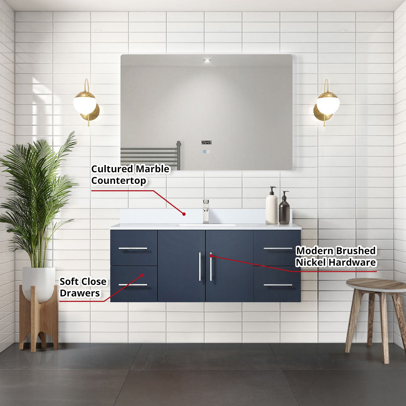 Geneva 48 in. W x 22 in. D Navy Blue Bath Vanity