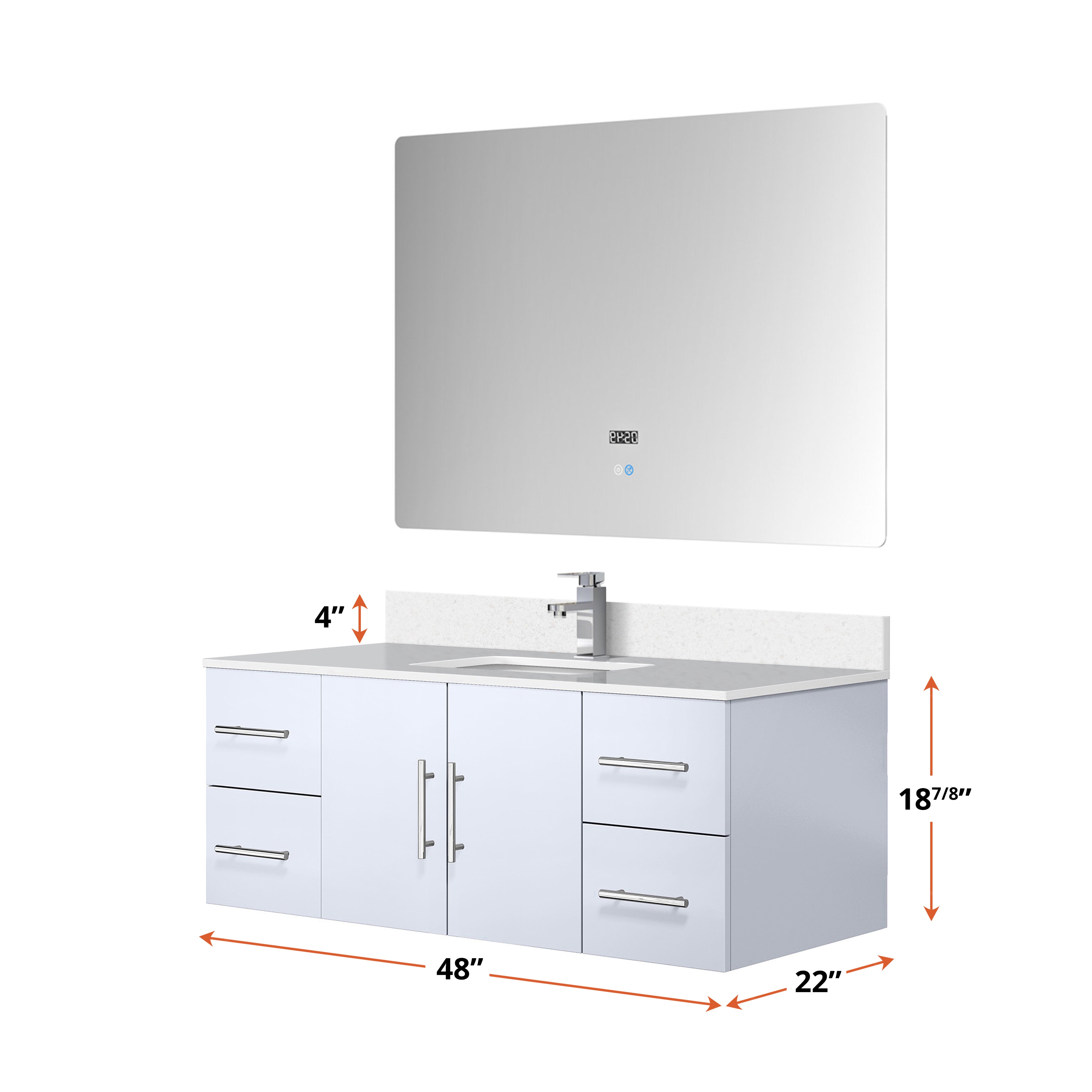 Geneva 48 in. W x 22 in. D Glossy White Bath Vanity