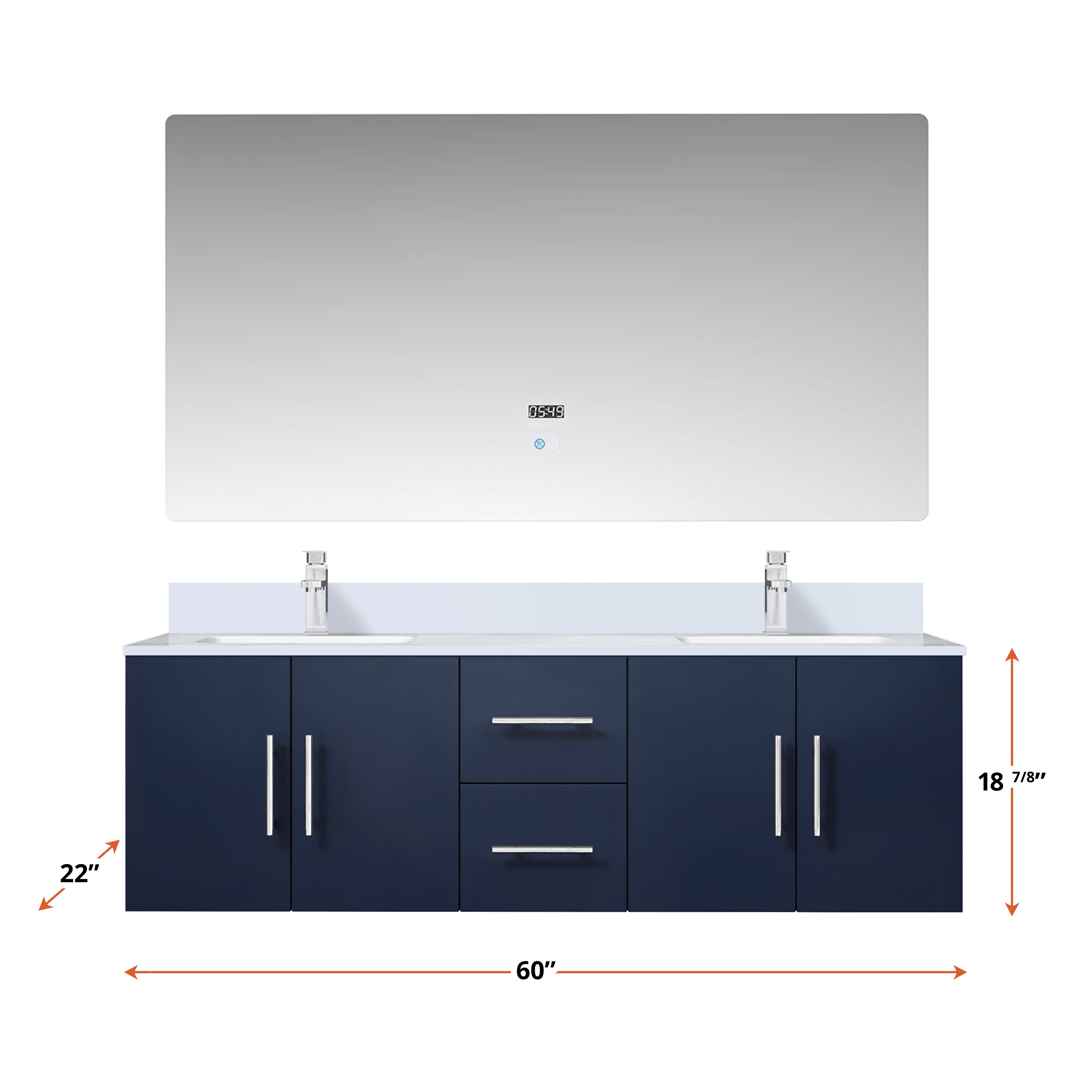 Geneva 60 in. W x 22 in. D Navy Blue Double Bath Vanity