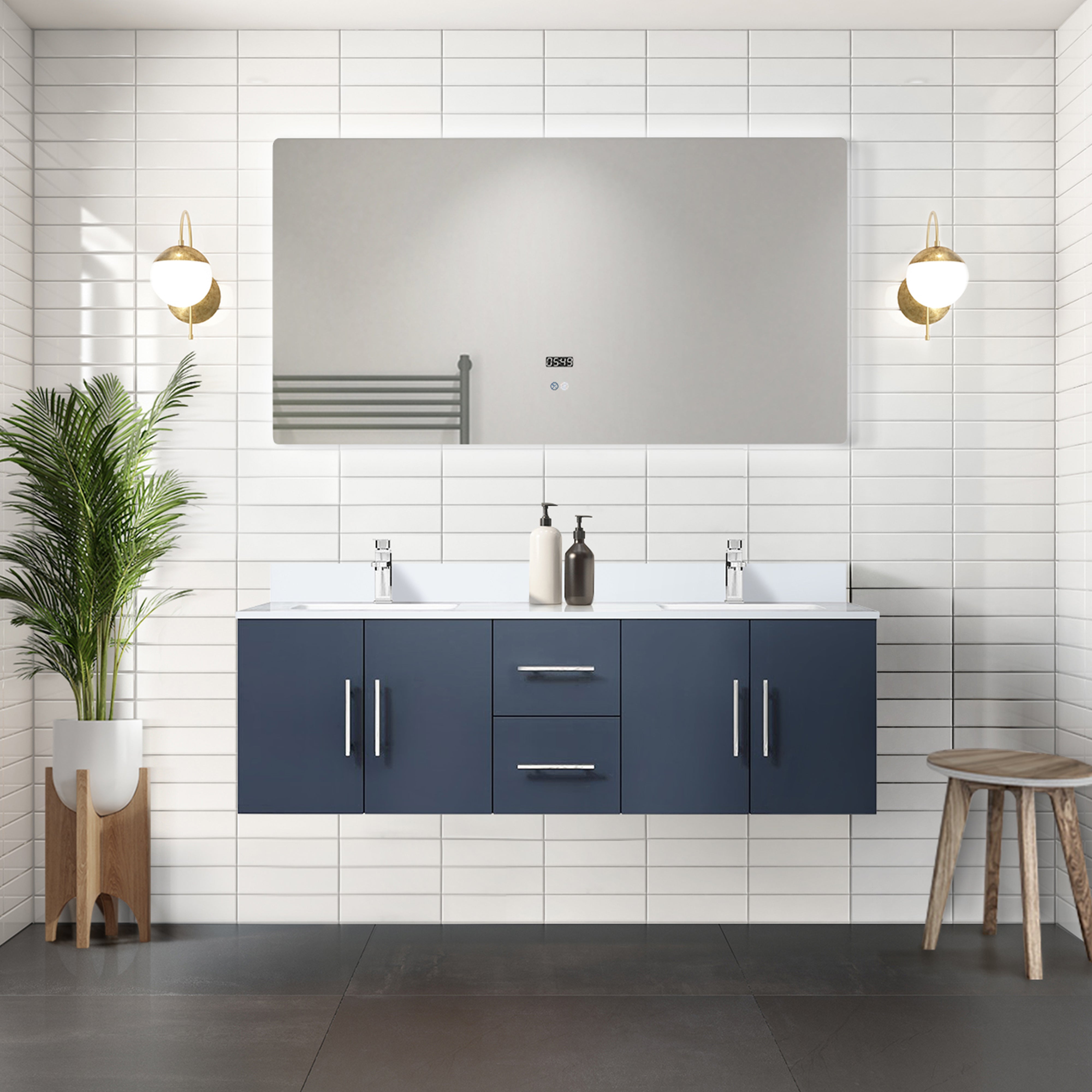 Geneva 60 in. W x 22 in. D Navy Blue Double Bath Vanity