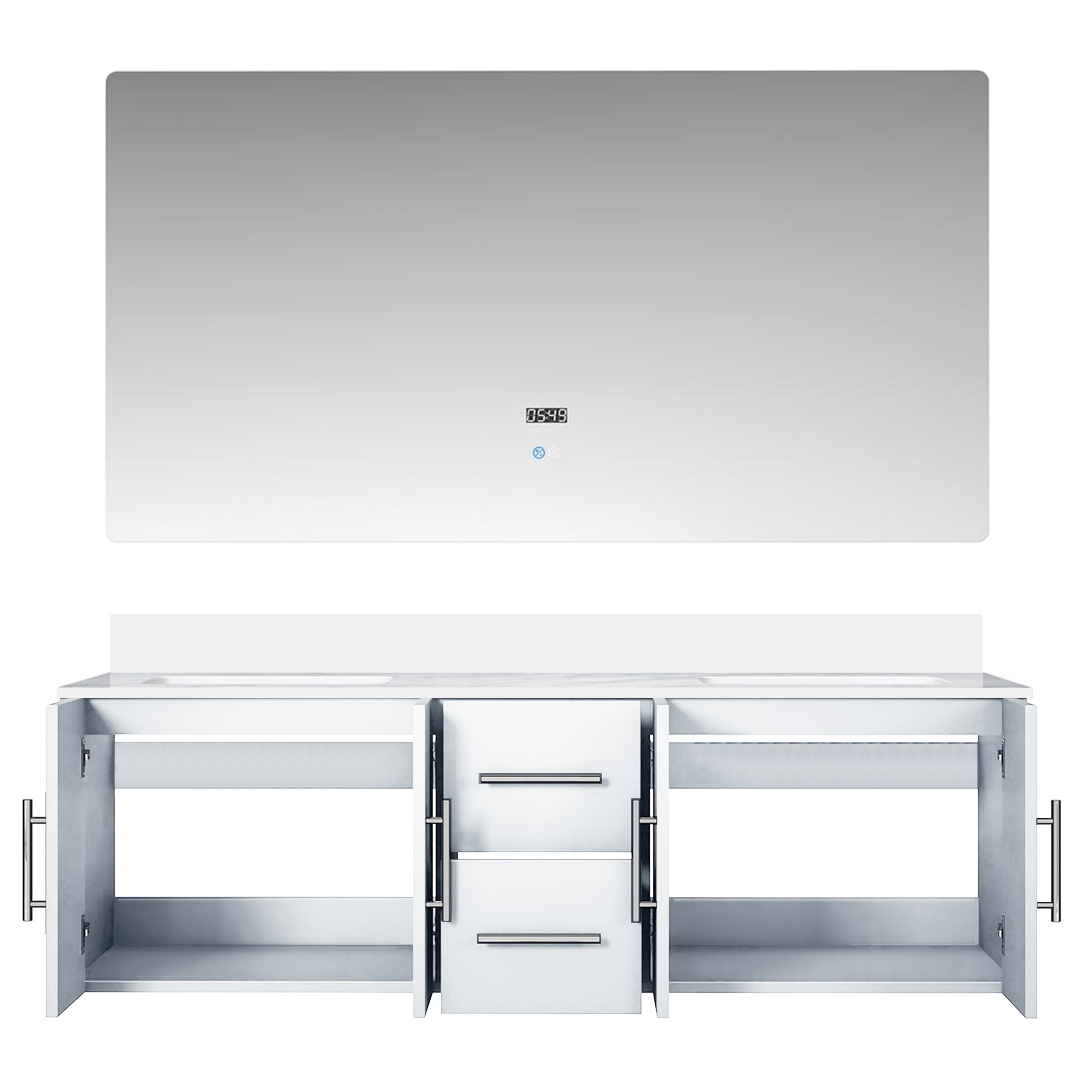 Geneva 60 in. W x 22 in. D Glossy White Double Bath Vanity