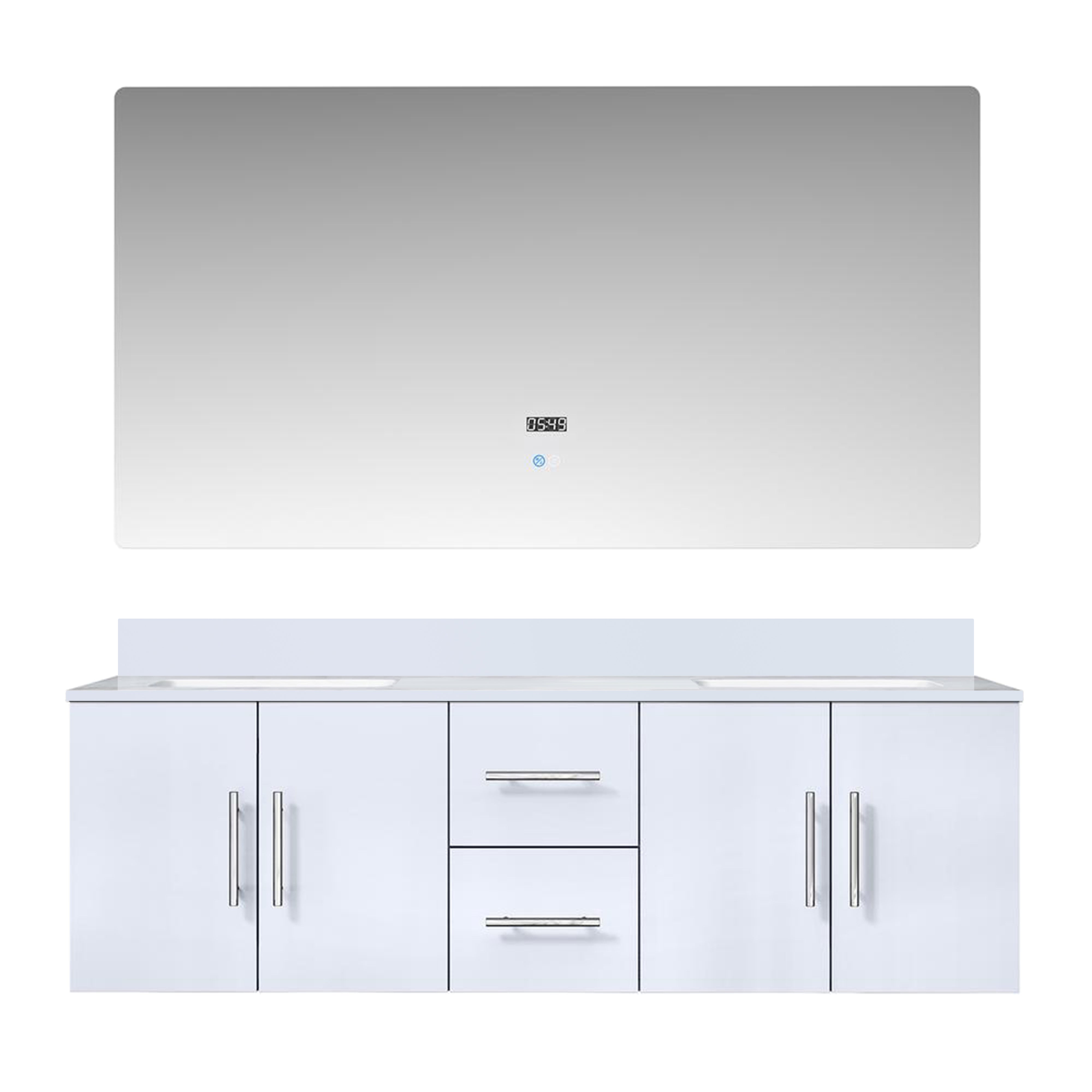 Geneva 60 in. W x 22 in. D Glossy White Double Bath Vanity