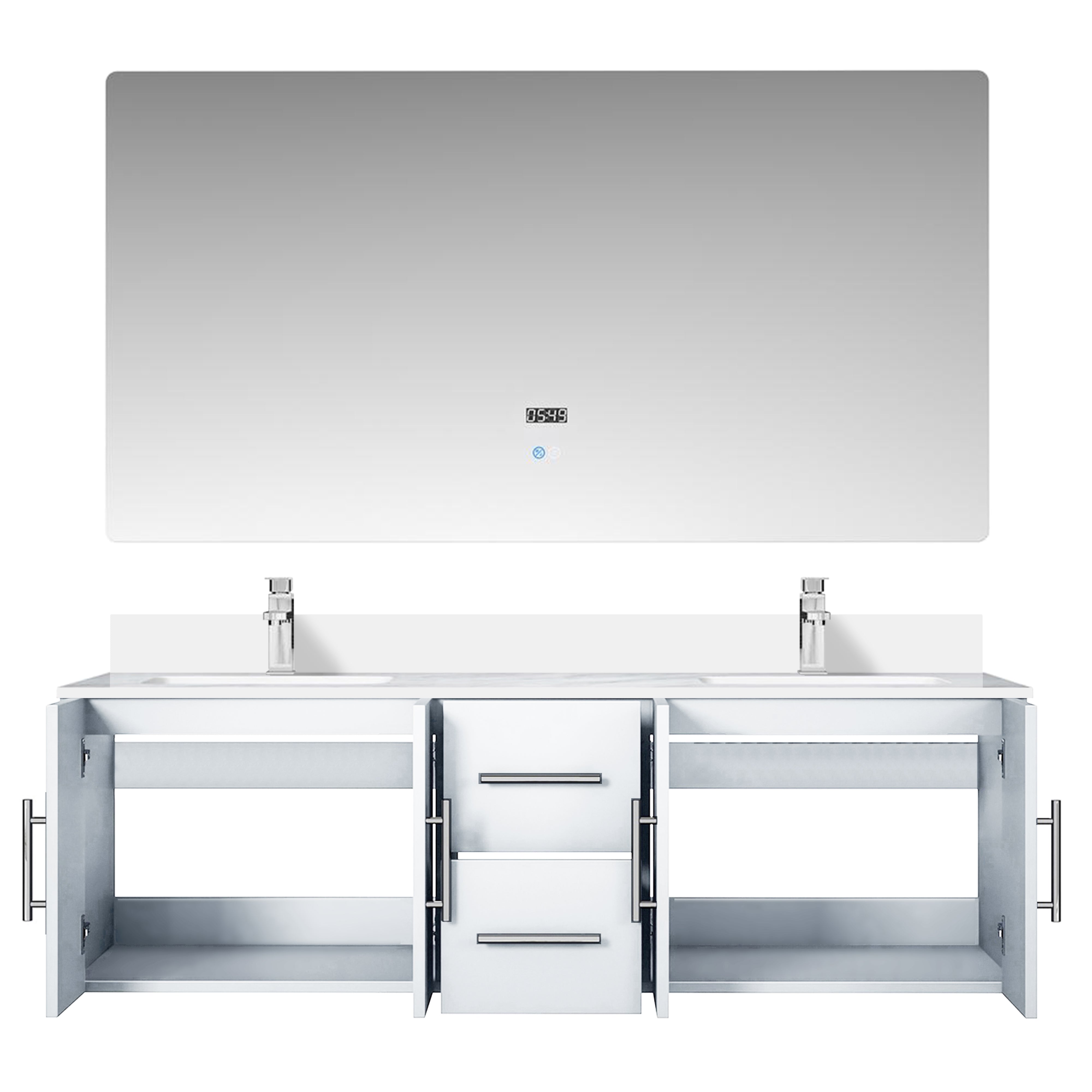 Geneva 60 in. W x 22 in. D Glossy White Double Bath Vanity