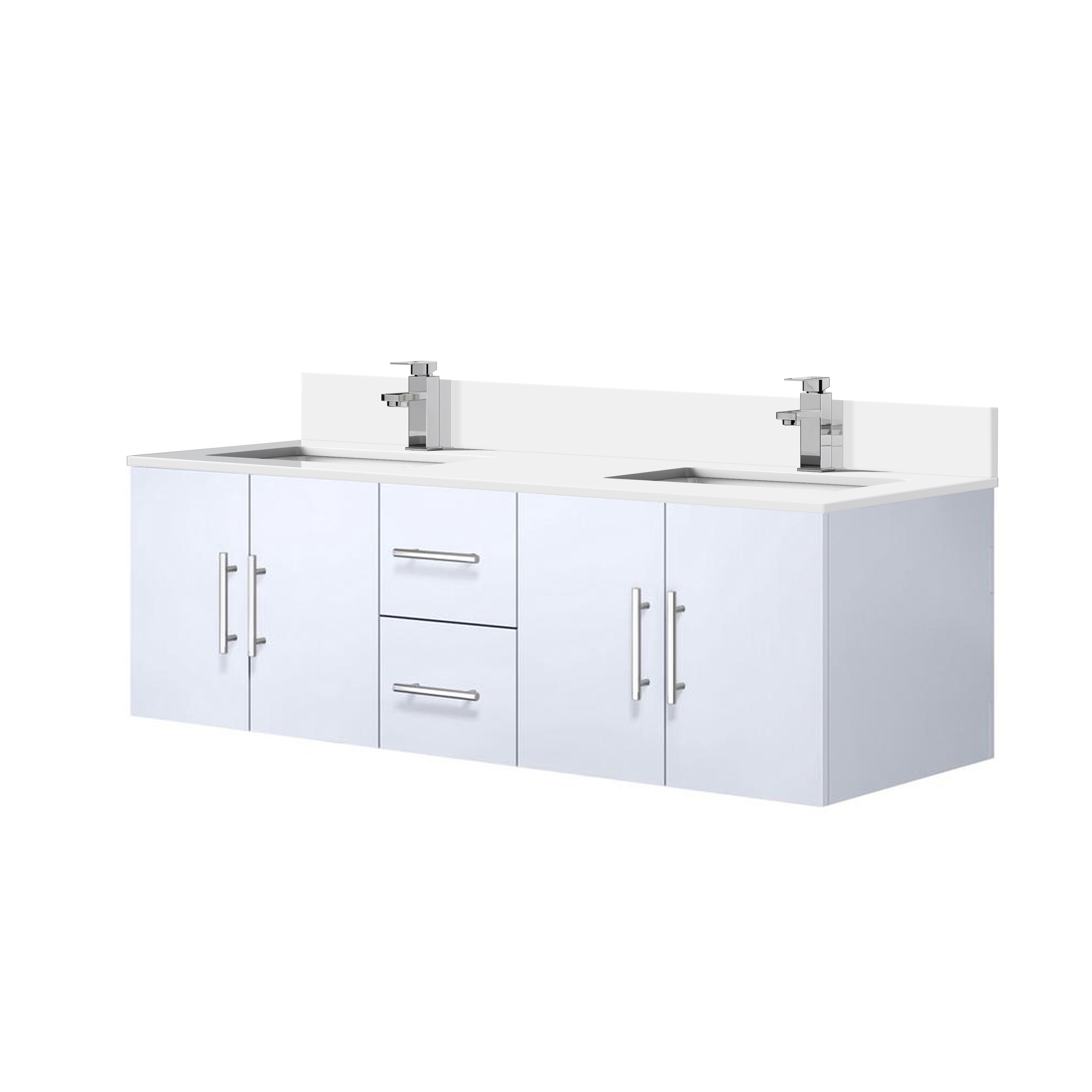 Geneva 60 in. W x 22 in. D Glossy White Double Bath Vanity