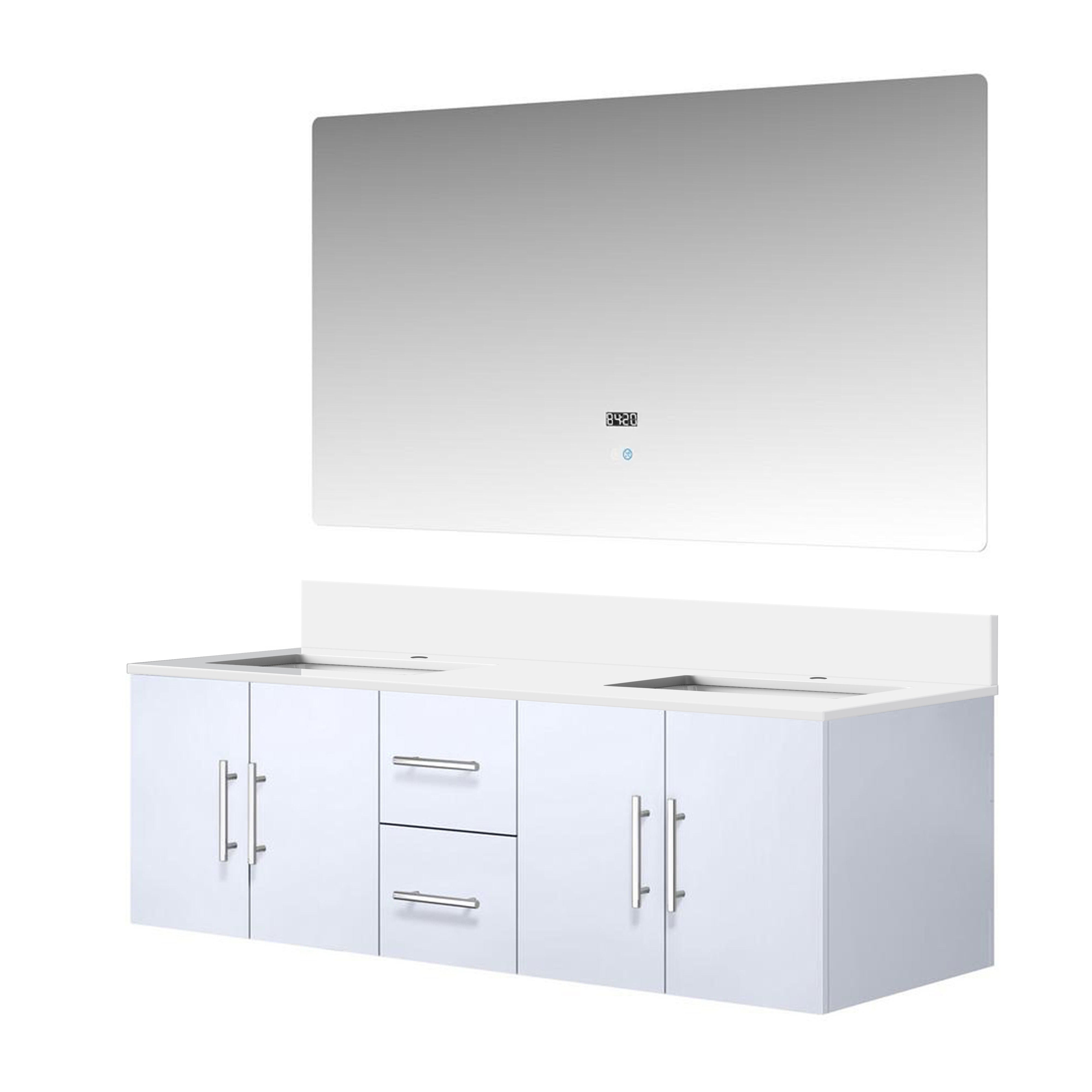 Geneva 60 in. W x 22 in. D Glossy White Double Bath Vanity