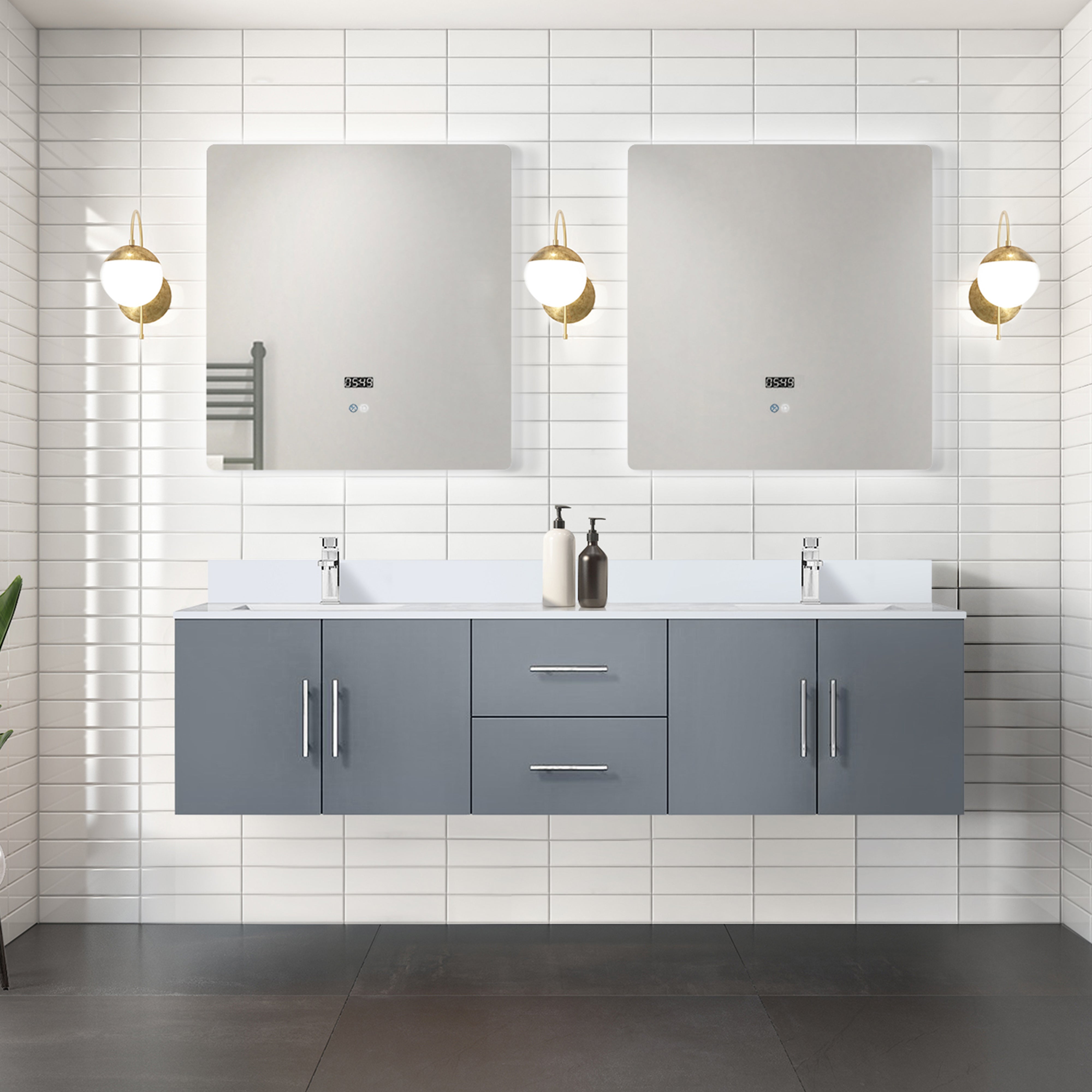 Geneva 72 in. W x 22 in. D Dark Grey Double Bath Vanity