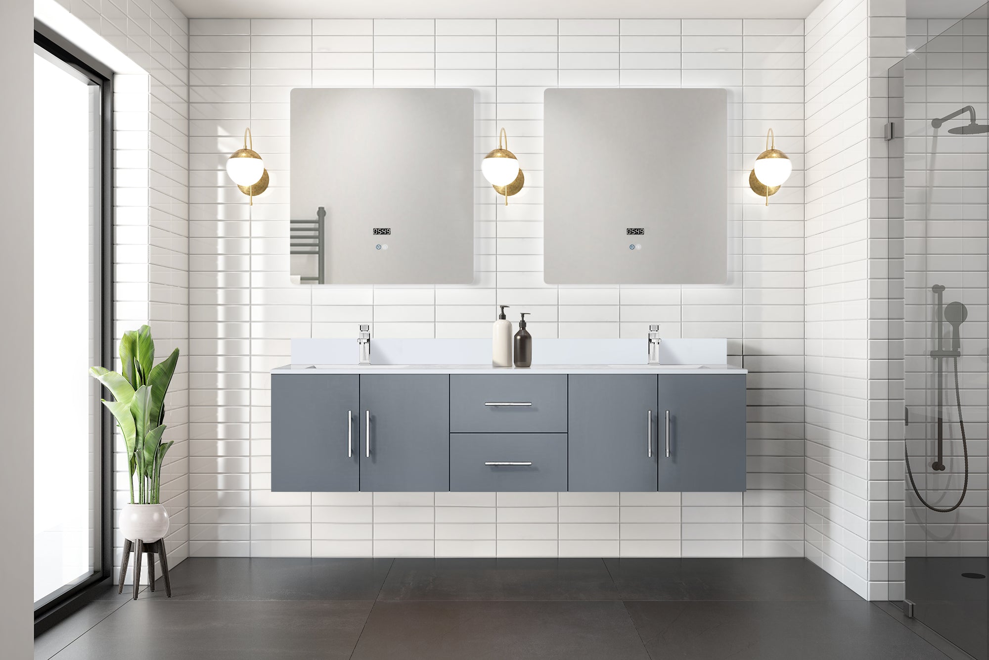 Geneva 72 in. W x 22 in. D Dark Grey Double Bath Vanity