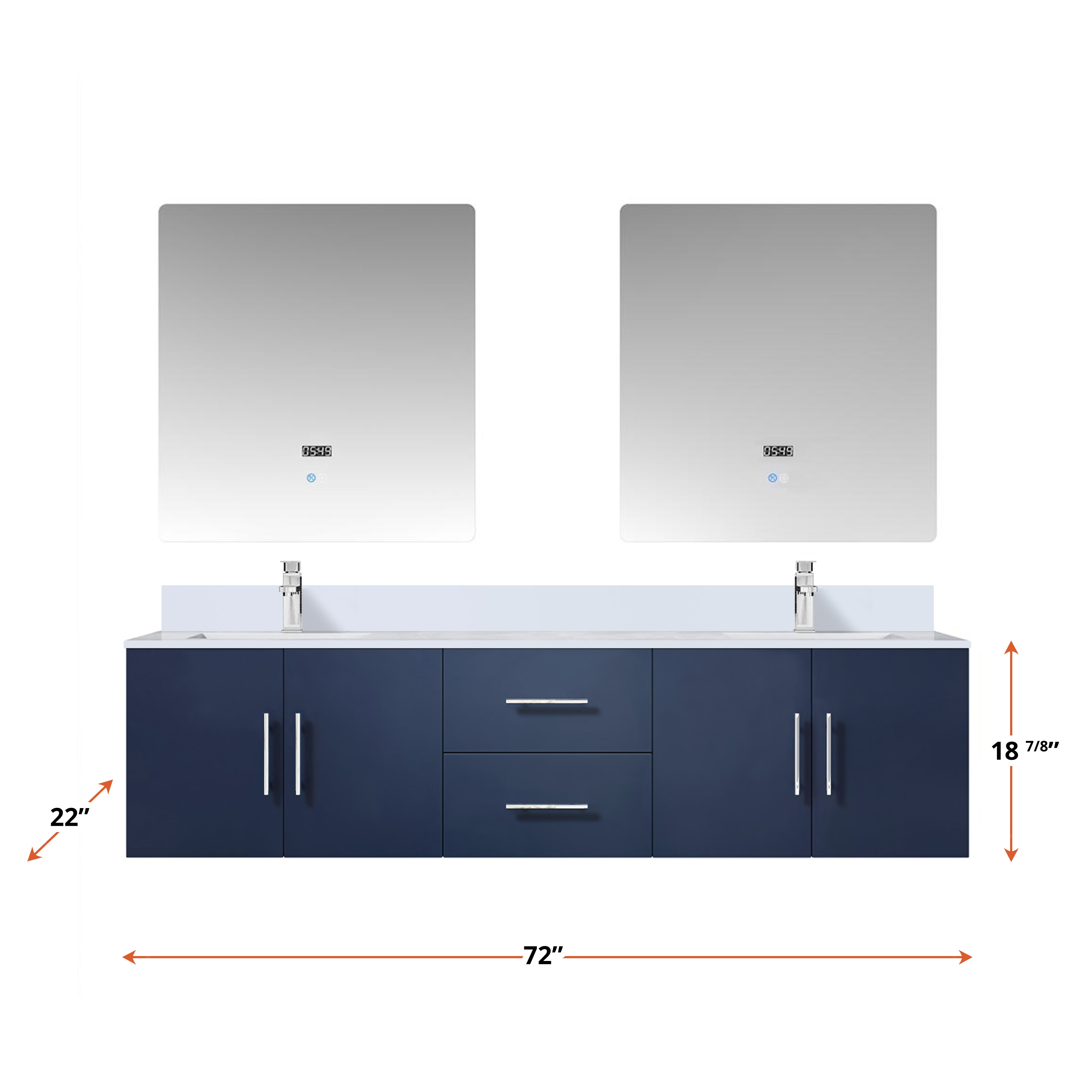 Geneva 72 in. W x 22 in. D Navy Blue Double Bath Vanity