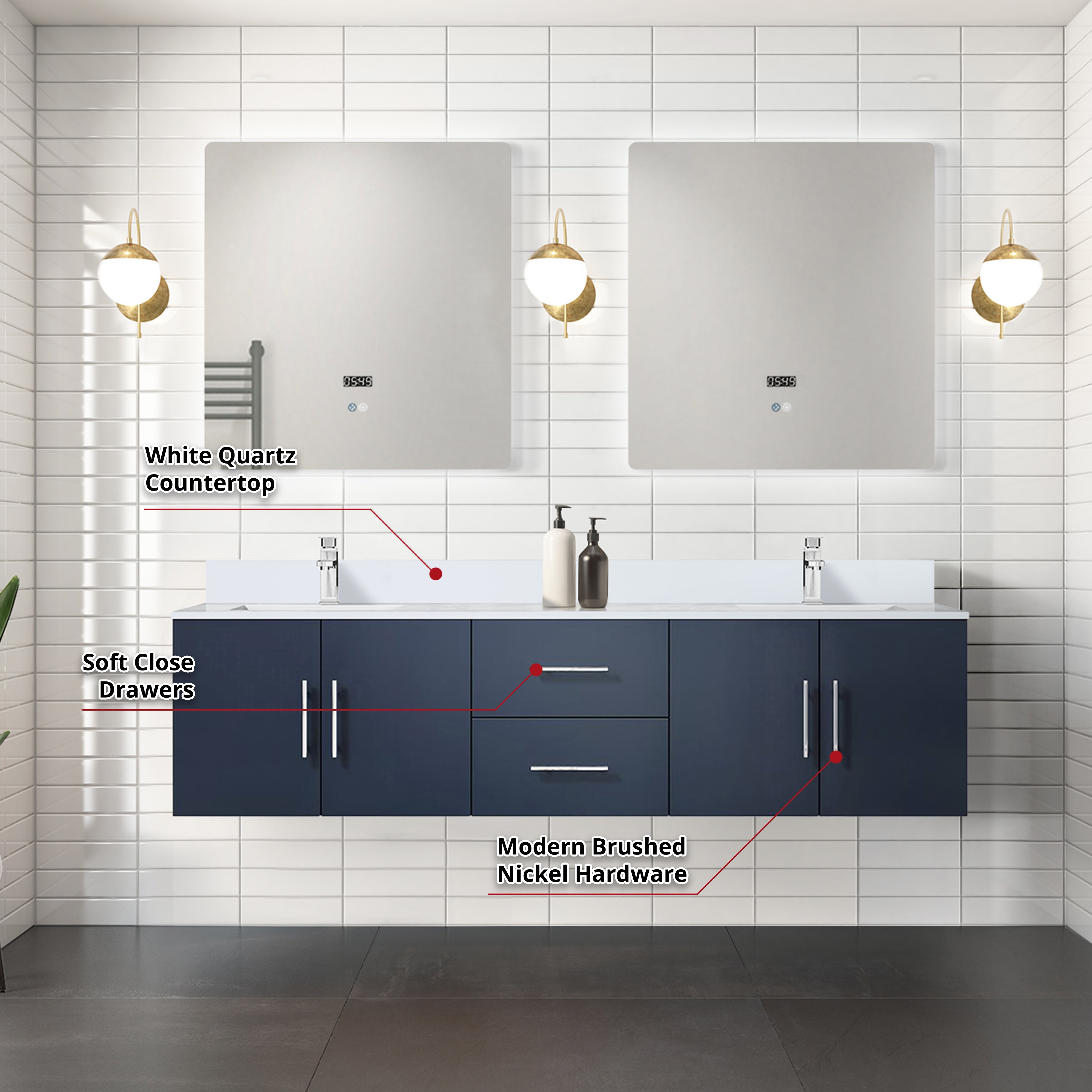 Geneva 72 in. W x 22 in. D Navy Blue Double Bath Vanity