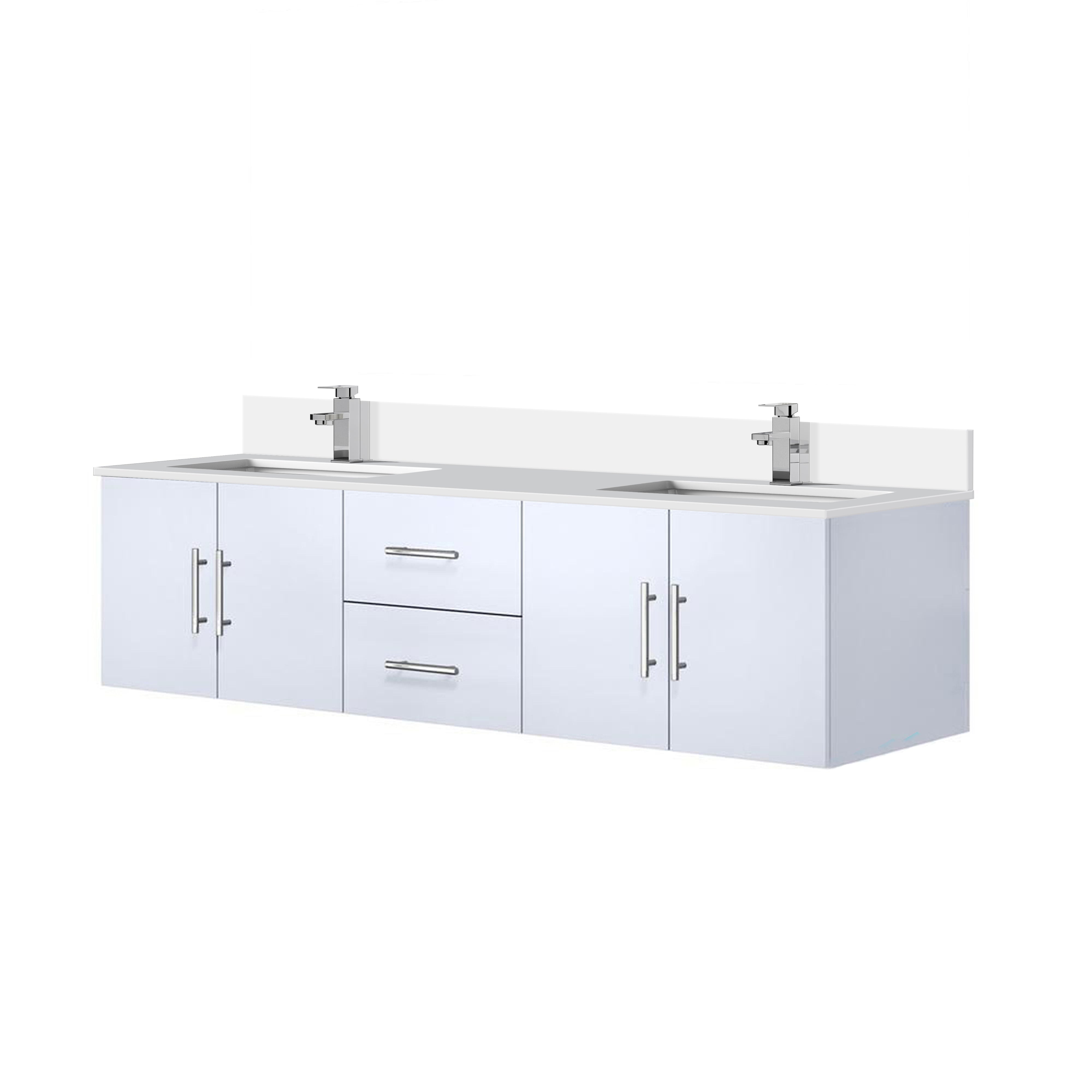 Geneva 72 in. W x 22 in. D Glossy White Double Bath Vanity