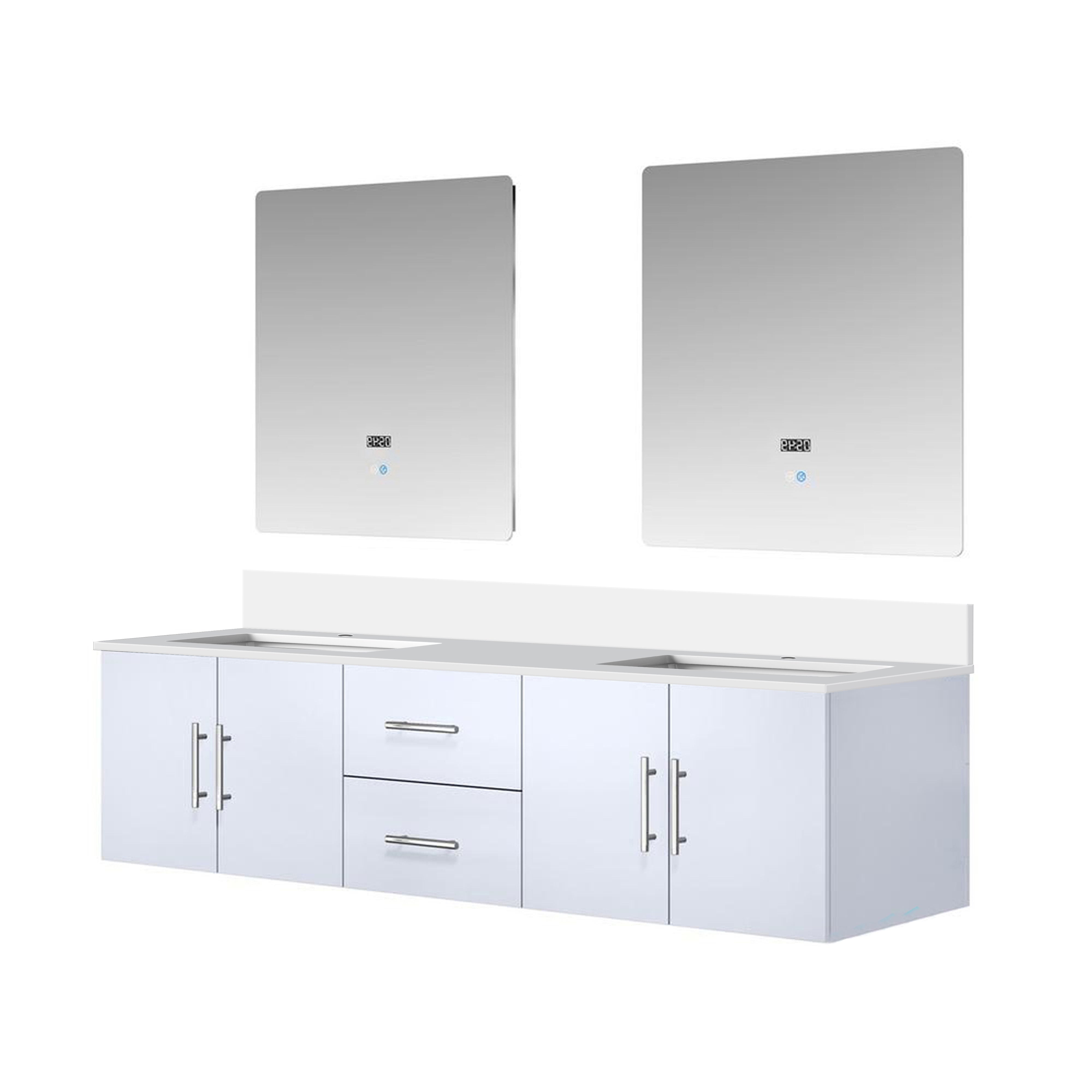 Geneva 72 in. W x 22 in. D Glossy White Double Bath Vanity