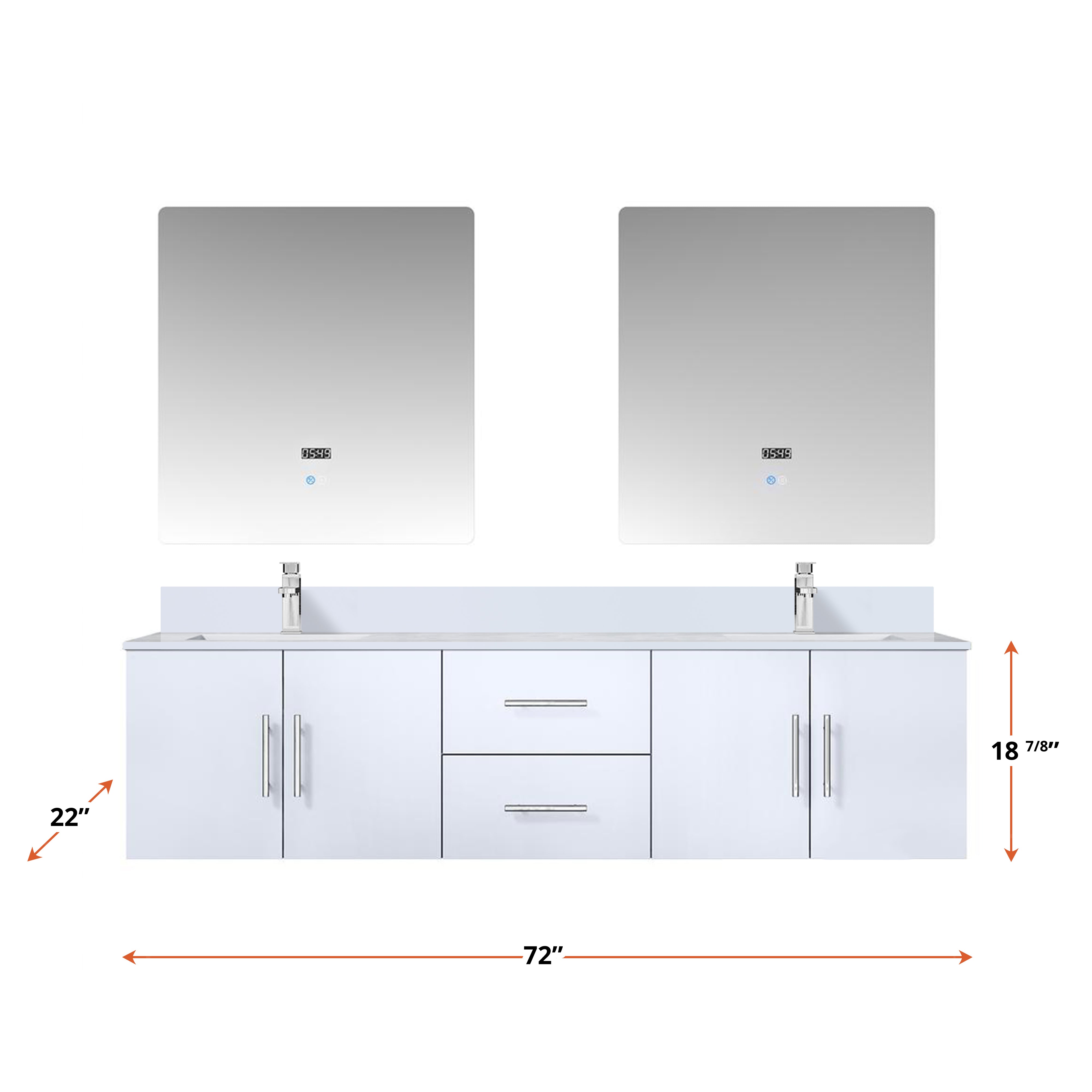 Geneva 72 in. W x 22 in. D Glossy White Double Bath Vanity