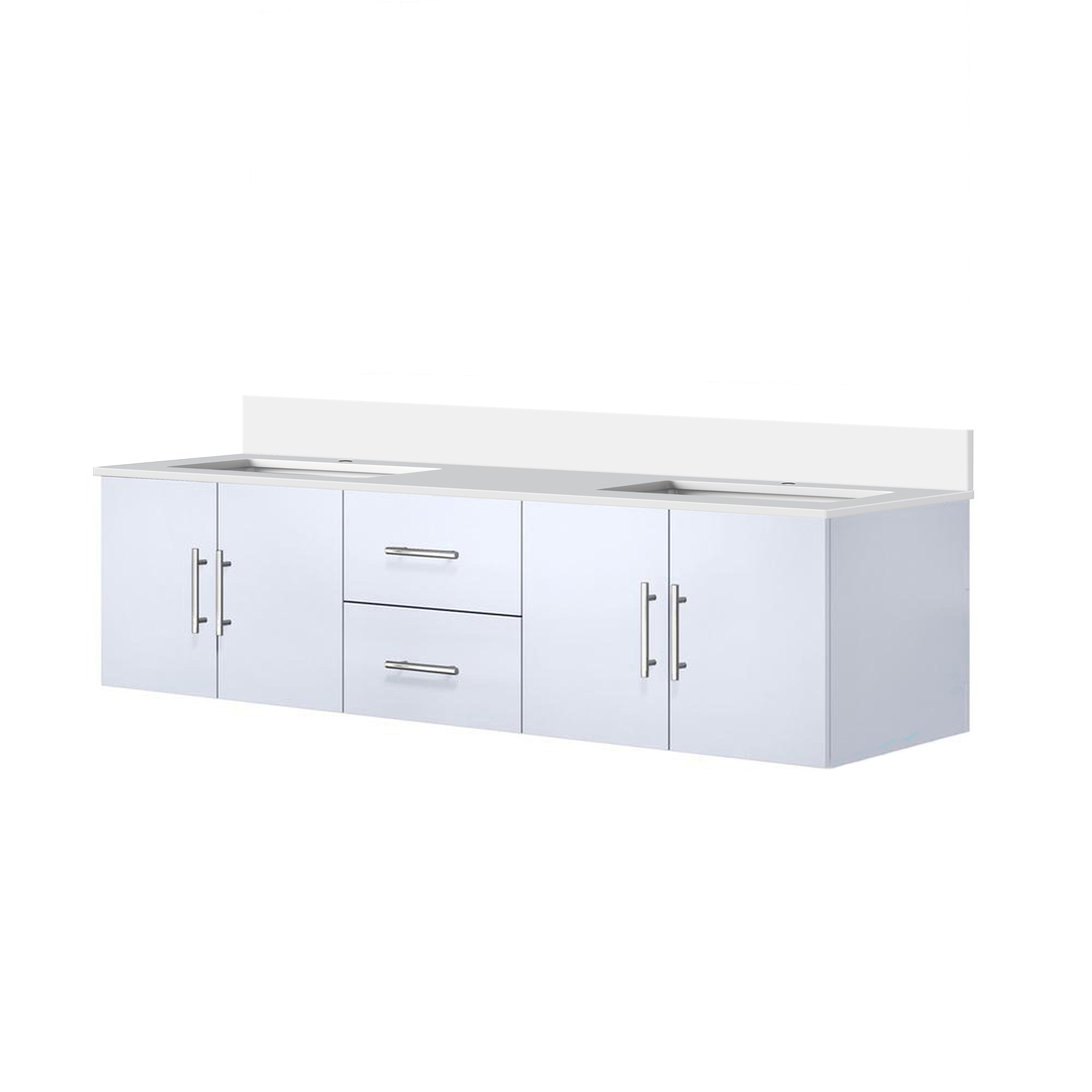 Geneva 72 in. W x 22 in. D Glossy White Double Bath Vanity