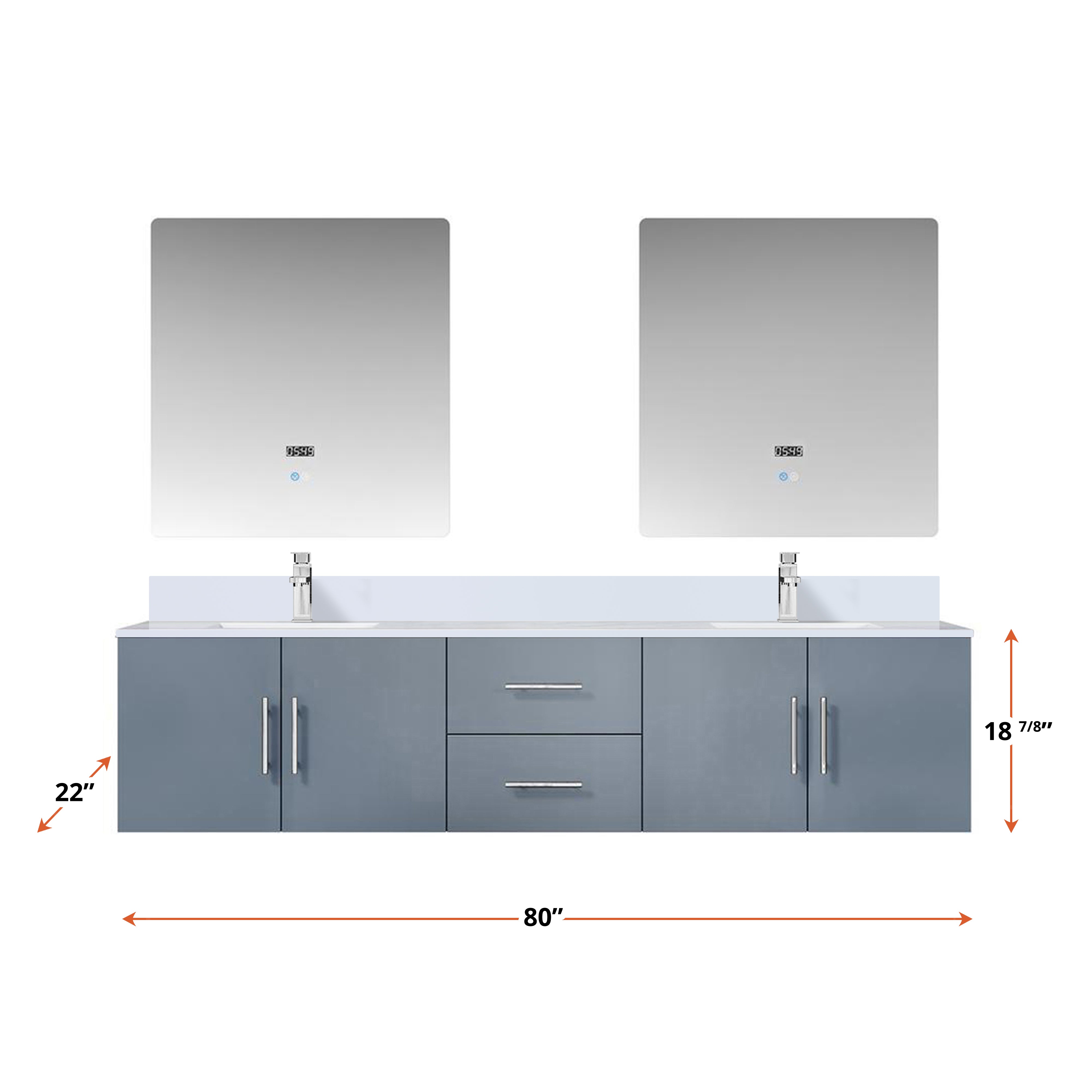 Geneva 80 in. W x 22 in. D Dark Grey Double Bath Vanity