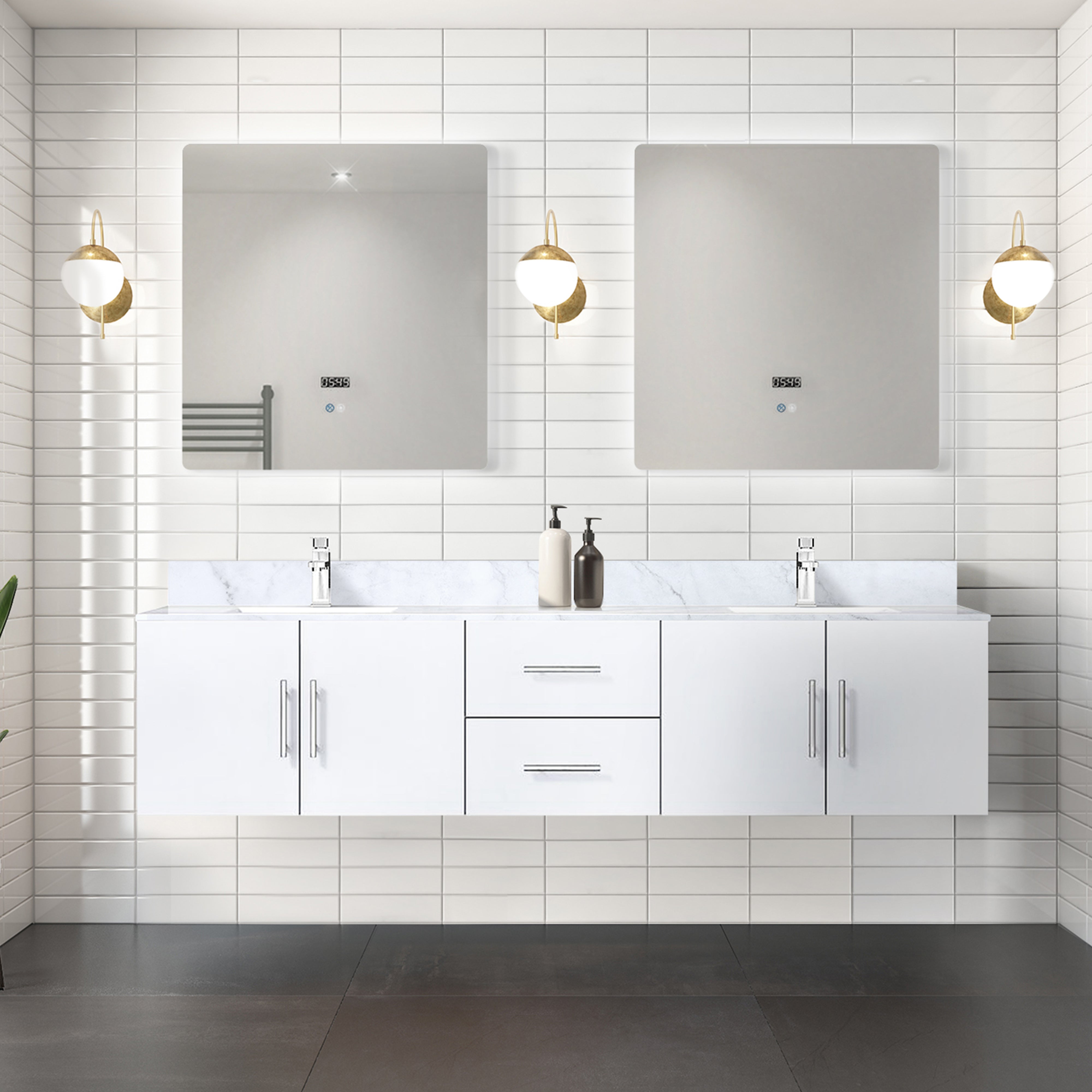 Geneva 80 in. W x 22 in. D Glossy White Double Bath Vanity