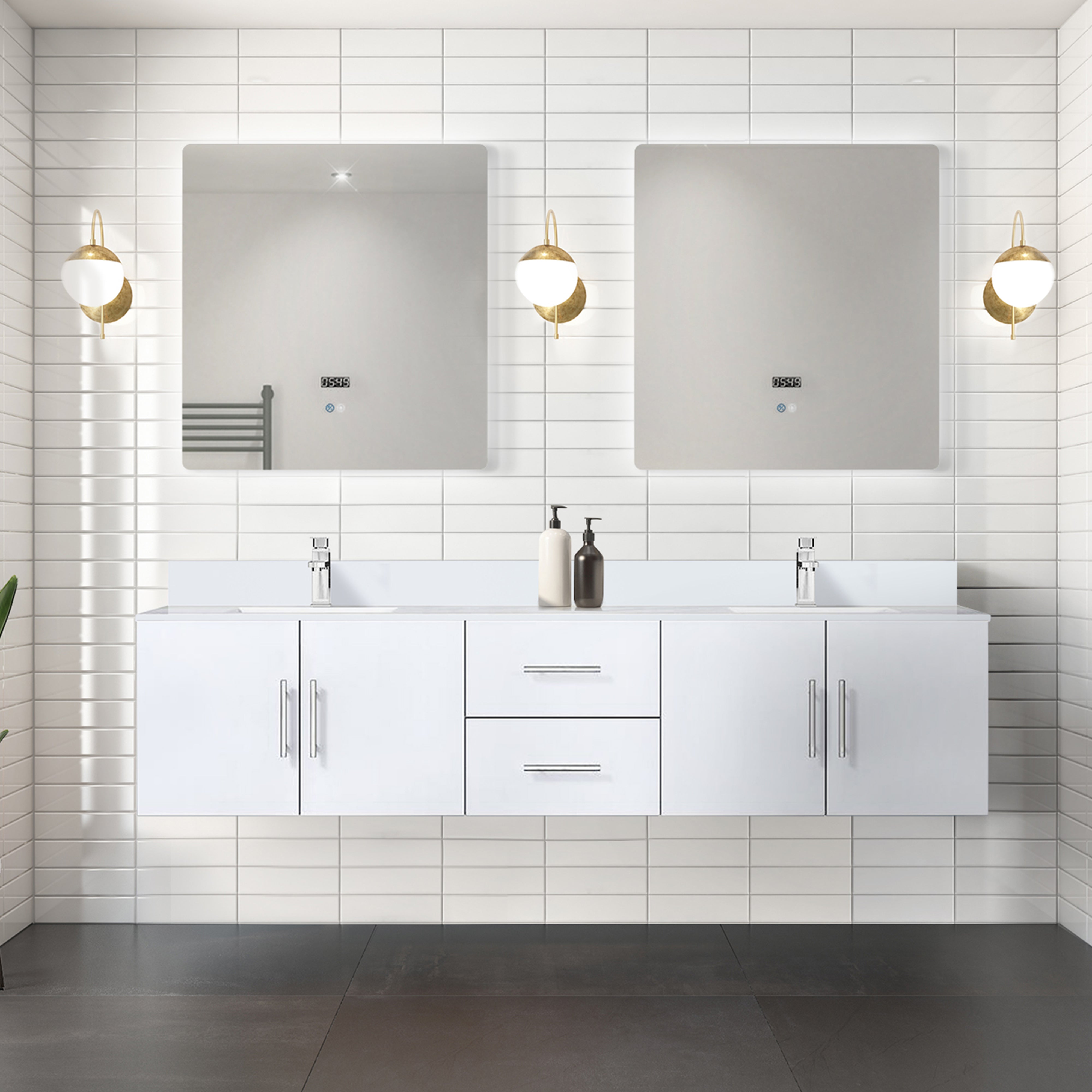Geneva 80 in. W x 22 in. D Glossy White Double Bath Vanity