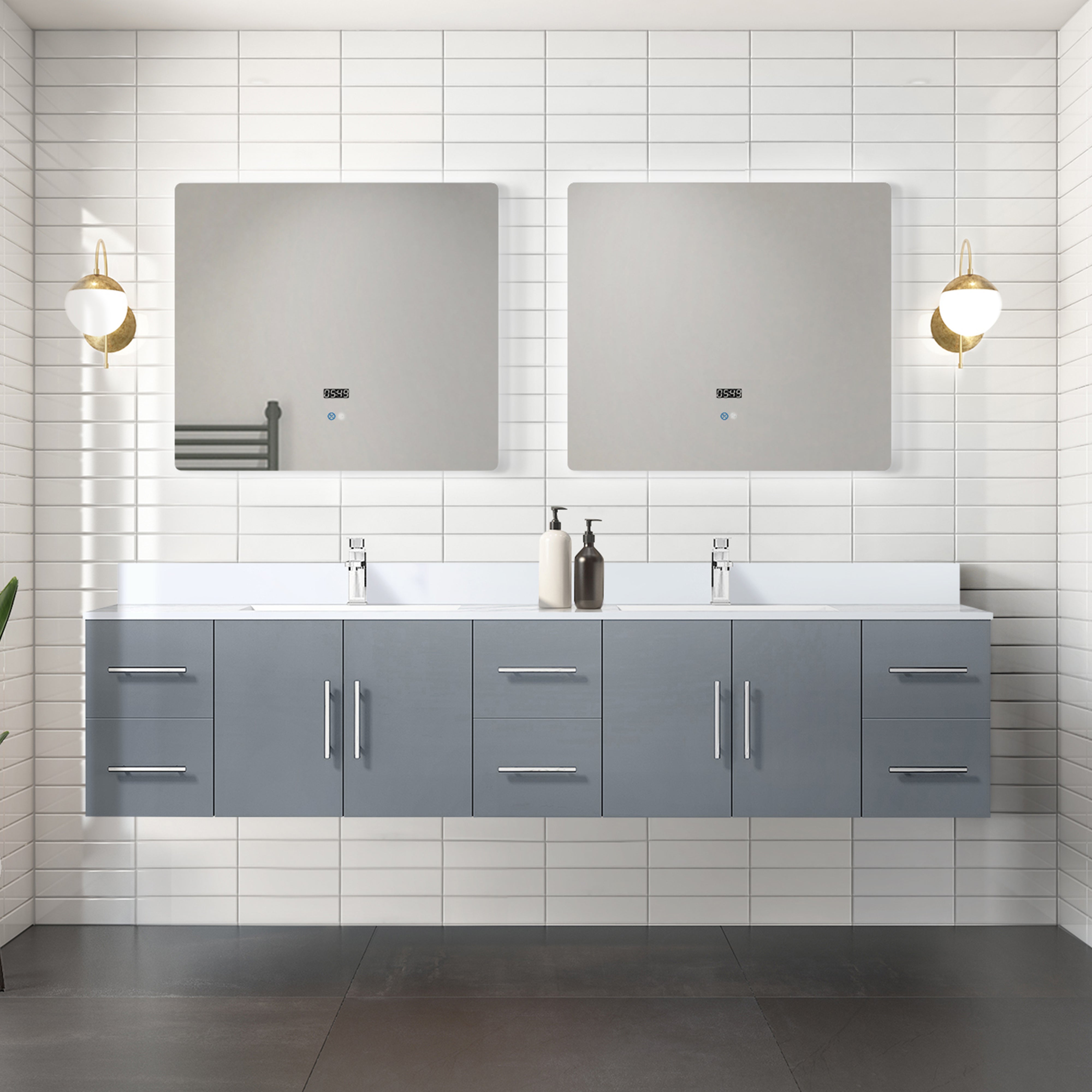 Geneva 84 in. W x 22 in. D Dark Grey Double Bath Vanity