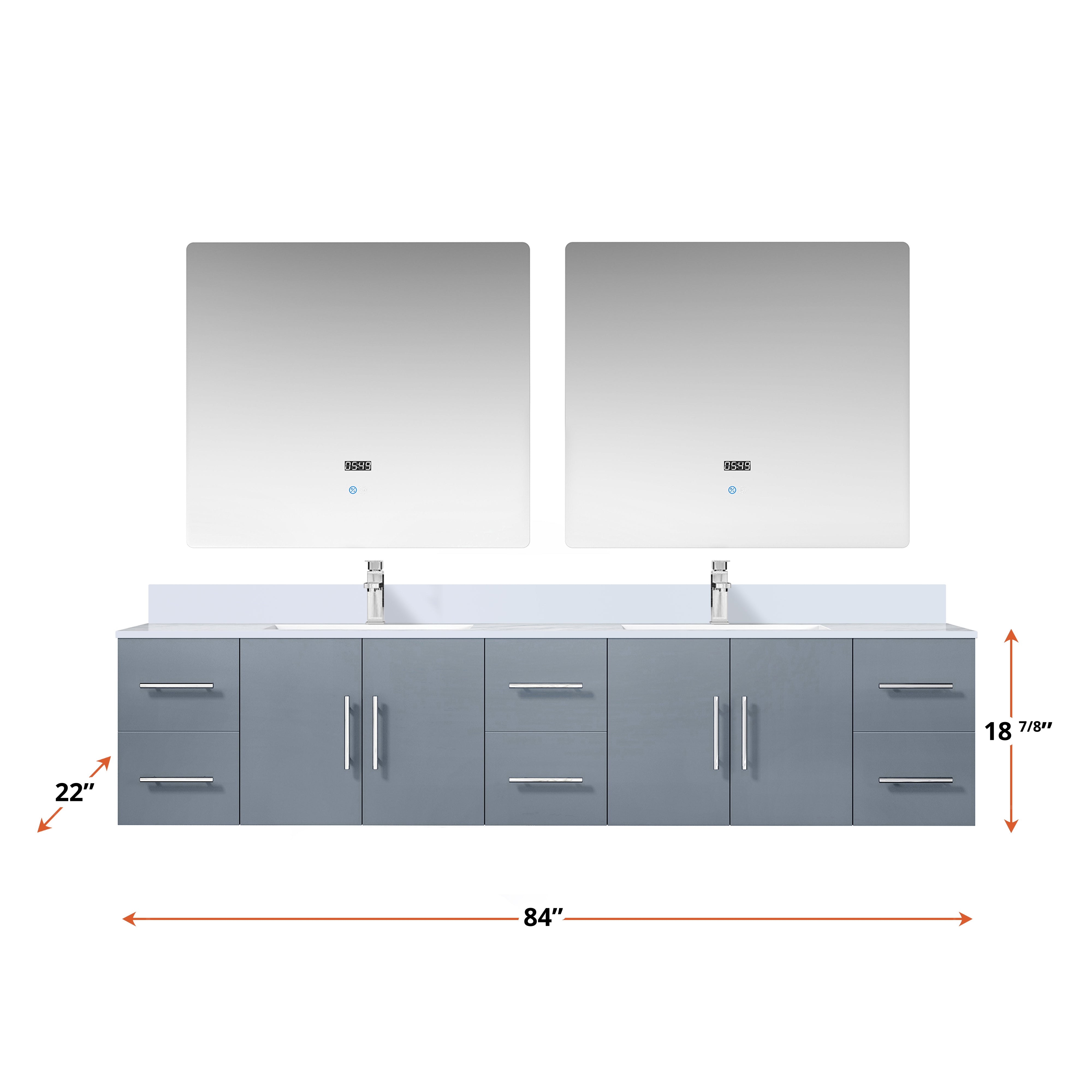 Geneva 84 in. W x 22 in. D Dark Grey Double Bath Vanity