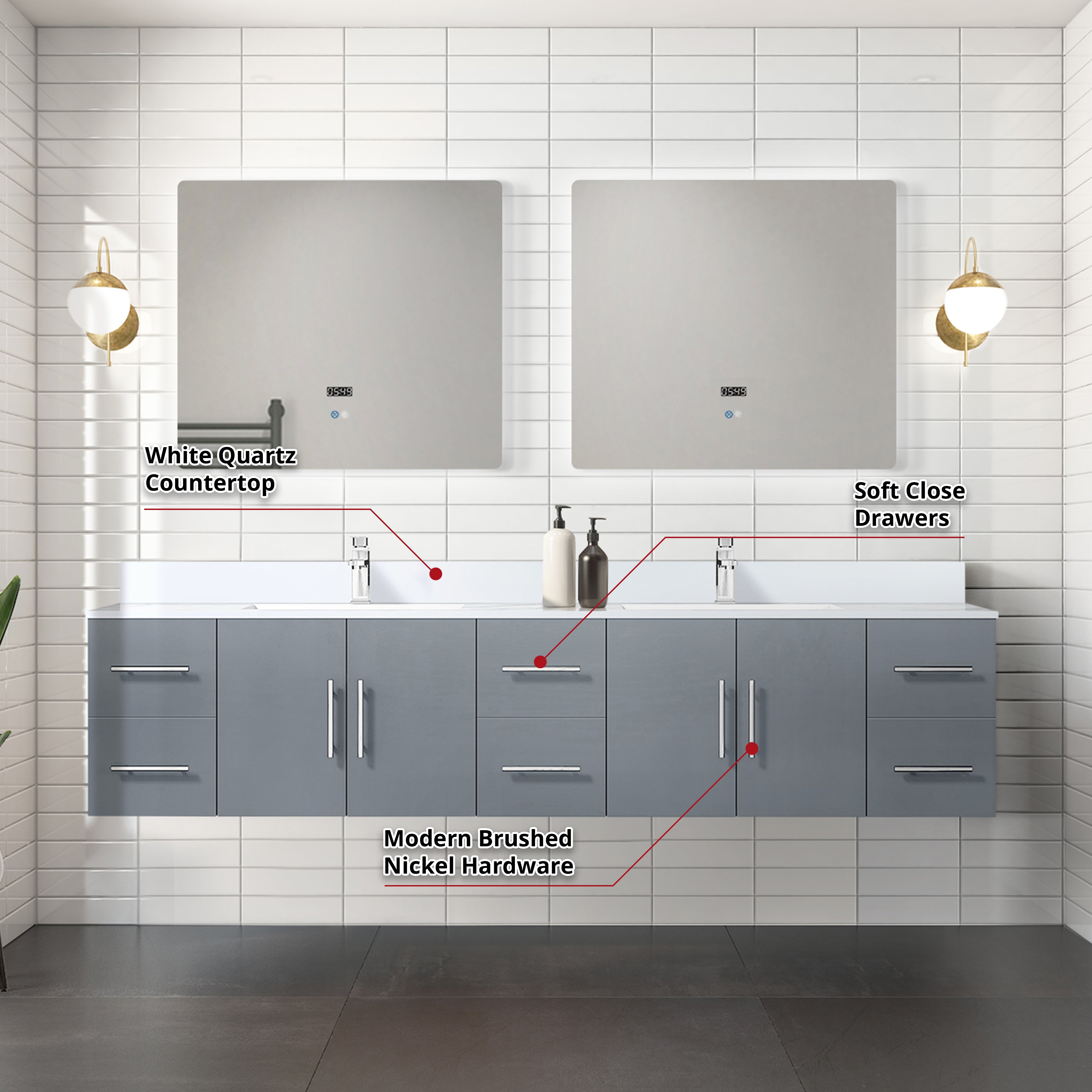 Geneva 84 in. W x 22 in. D Dark Grey Double Bath Vanity